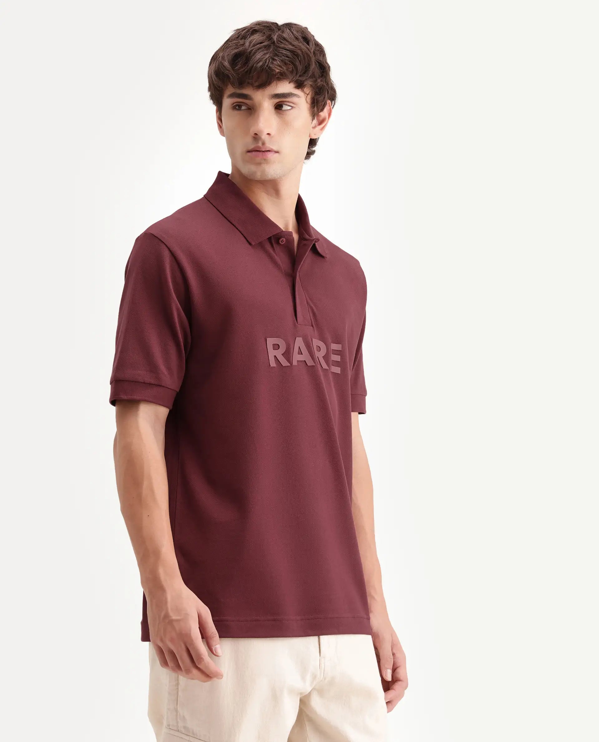 Rare Rabbit Men's Gael Maroon Cotton Blend Spread Collar Regular Plain Polo