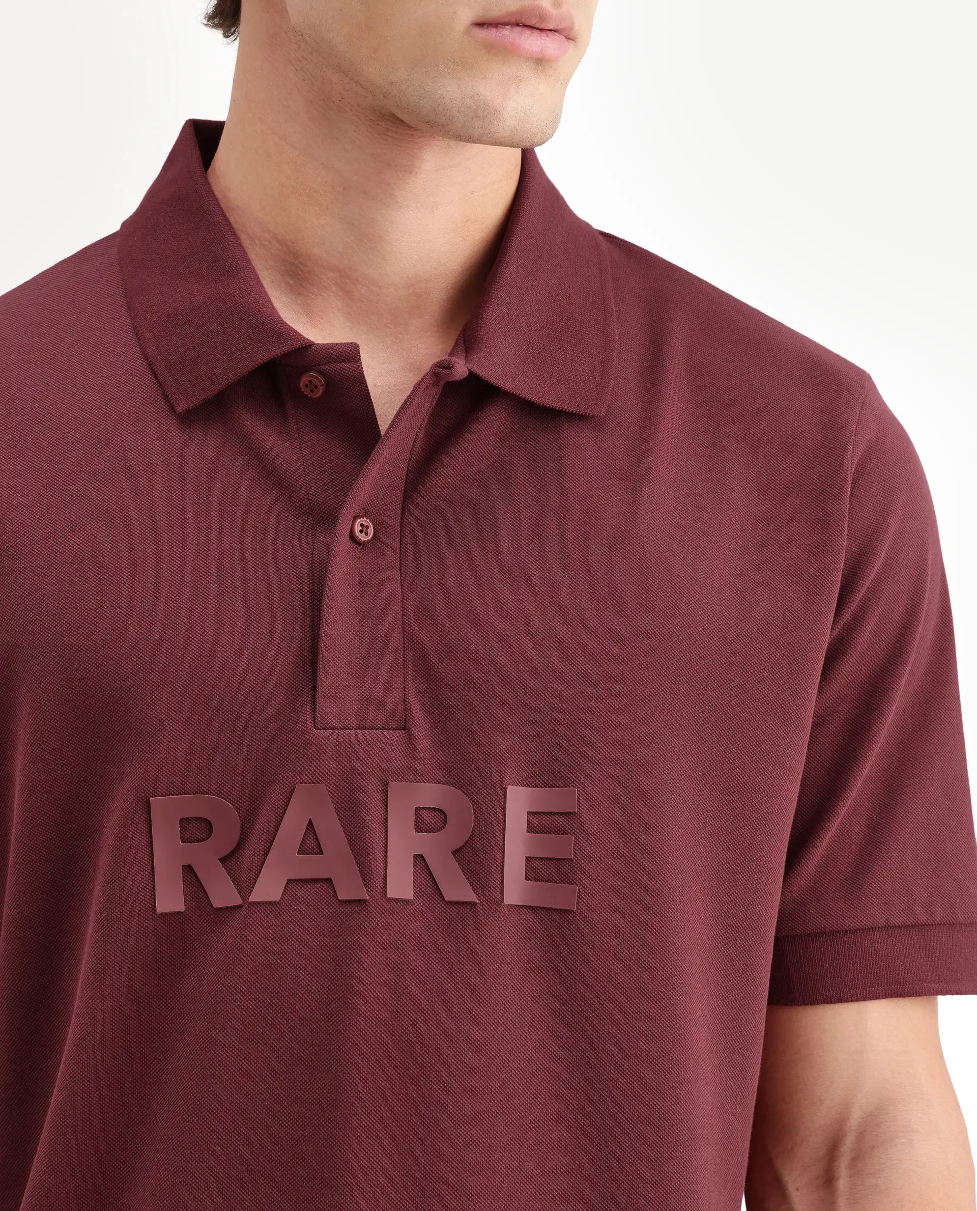 Rare Rabbit Men's Gael Maroon Cotton Blend Spread Collar Regular Plain Polo