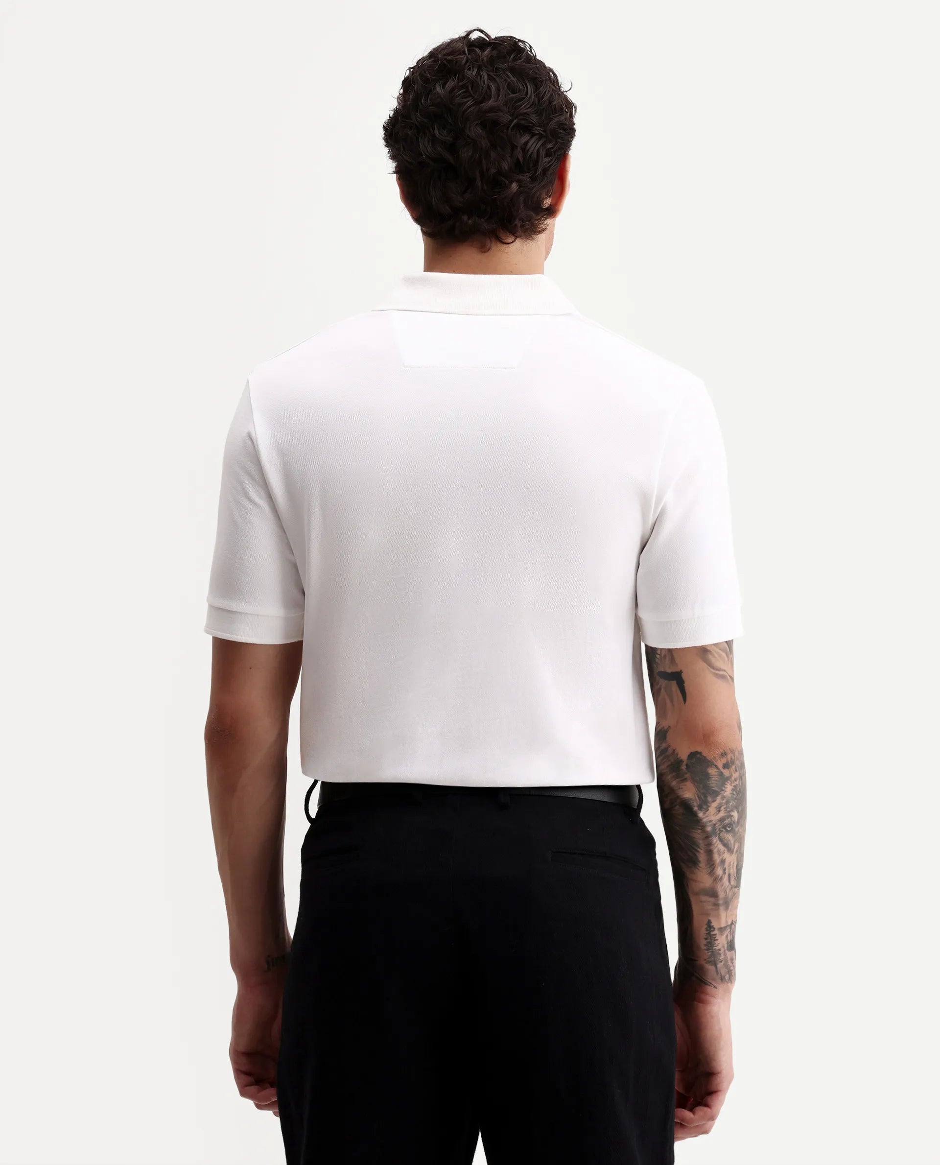 Rare Rabbit Men's Jefra White Cotton Blend Regular Fit Half Sleeves Graphic Print Polo