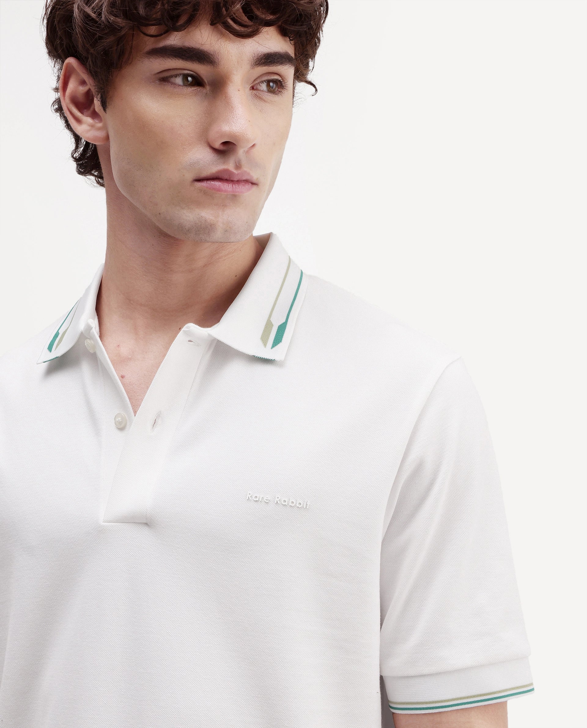 Rare Rabbit Men's Elank White Cotton Blend Spread Collar Regular Plain Polo