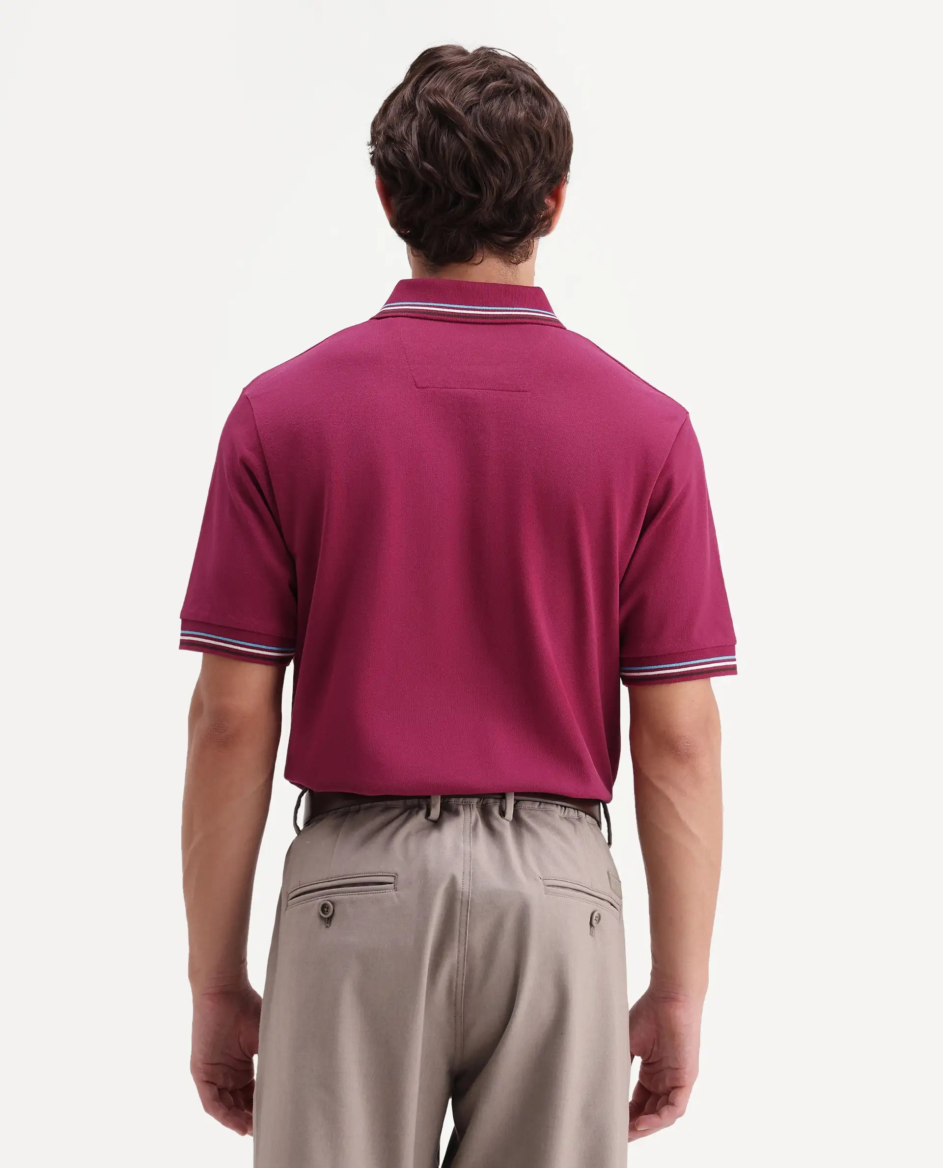 Rare Rabbit Men's Dren Fluorescent Pink Cotton Blend Spread Collar Regular Plain Polo