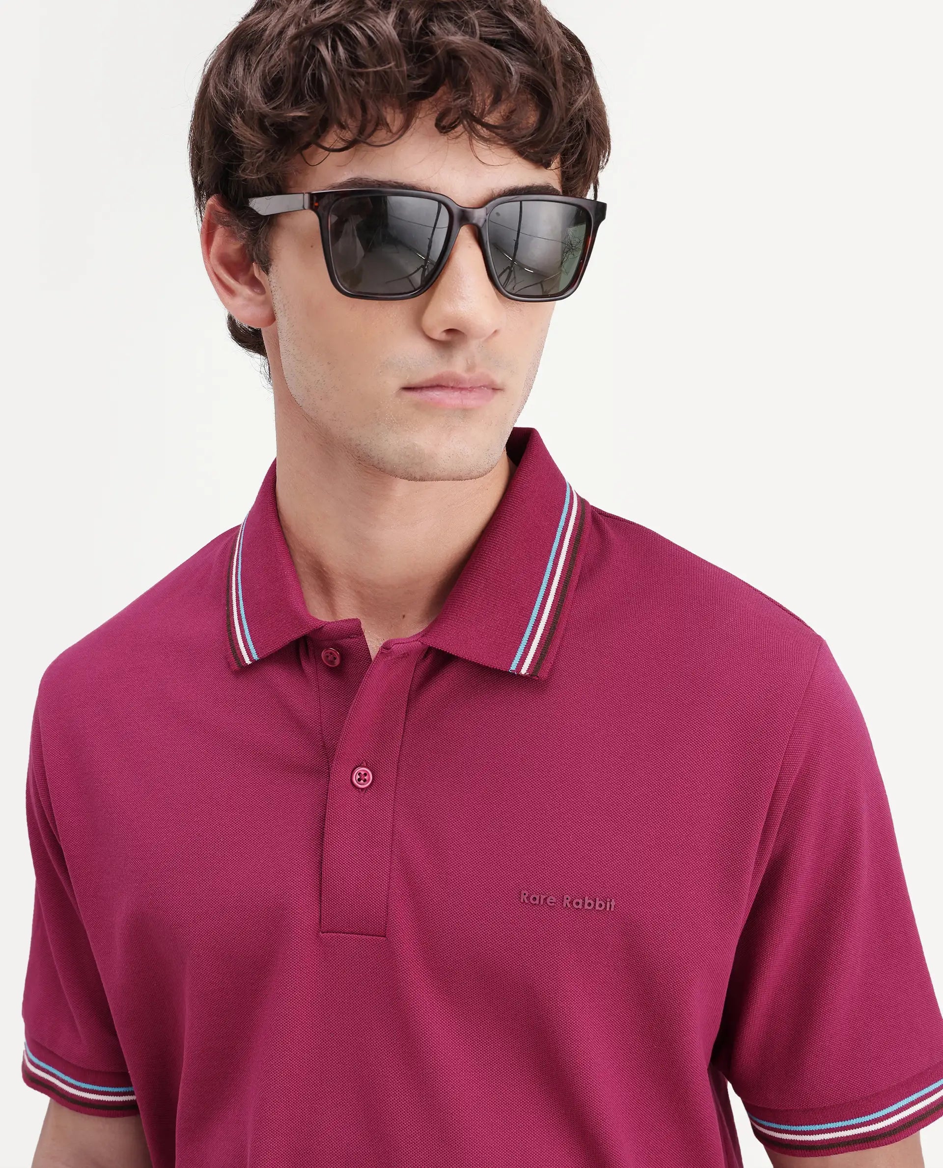 Rare Rabbit Men's Dren Fluorescent Pink Cotton Blend Spread Collar Regular Plain Polo