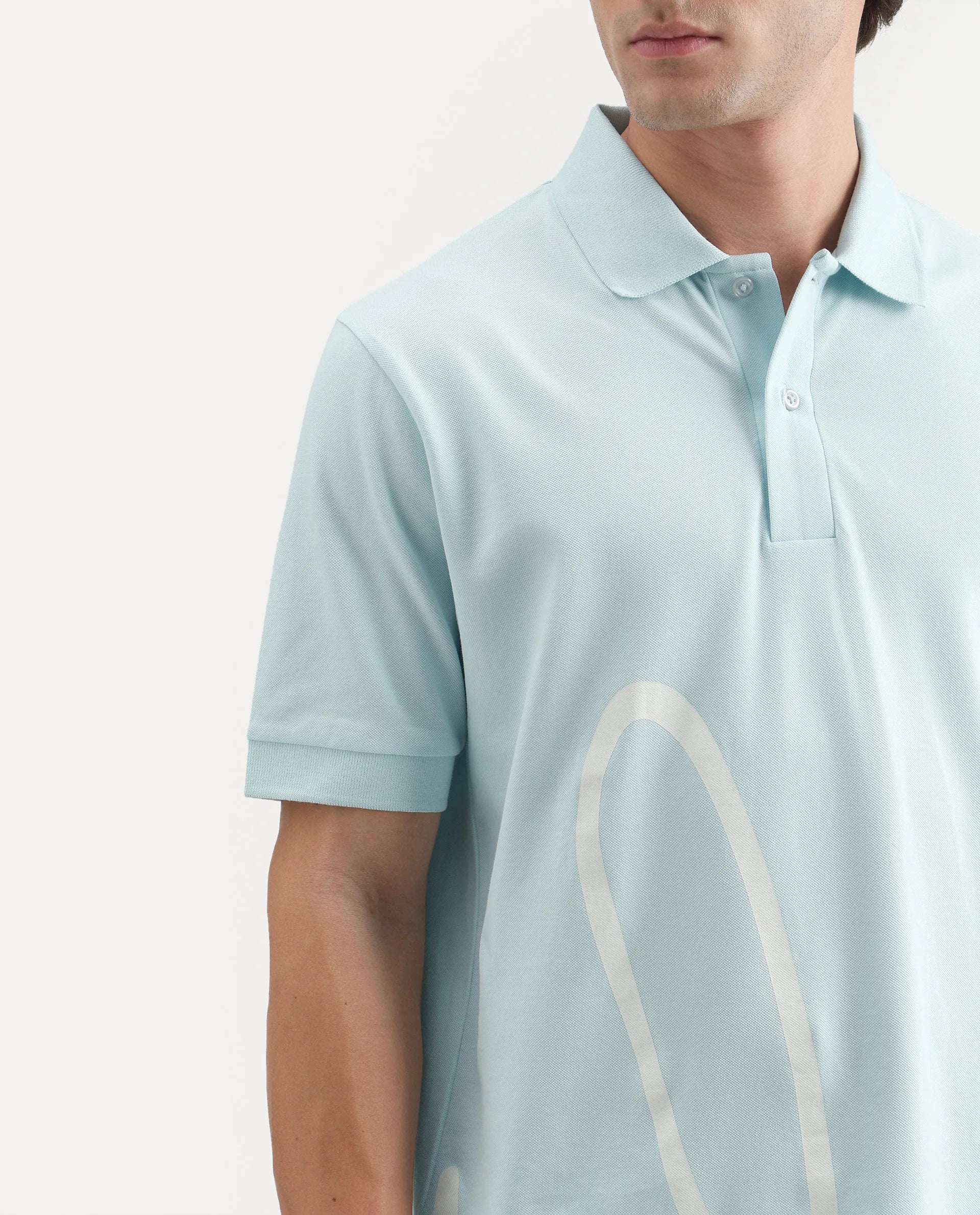Rare Rabbit Men's Jefra-1 Light Blue Cotton Blend Regular Fit Half Sleeves Graphic Print Polo
