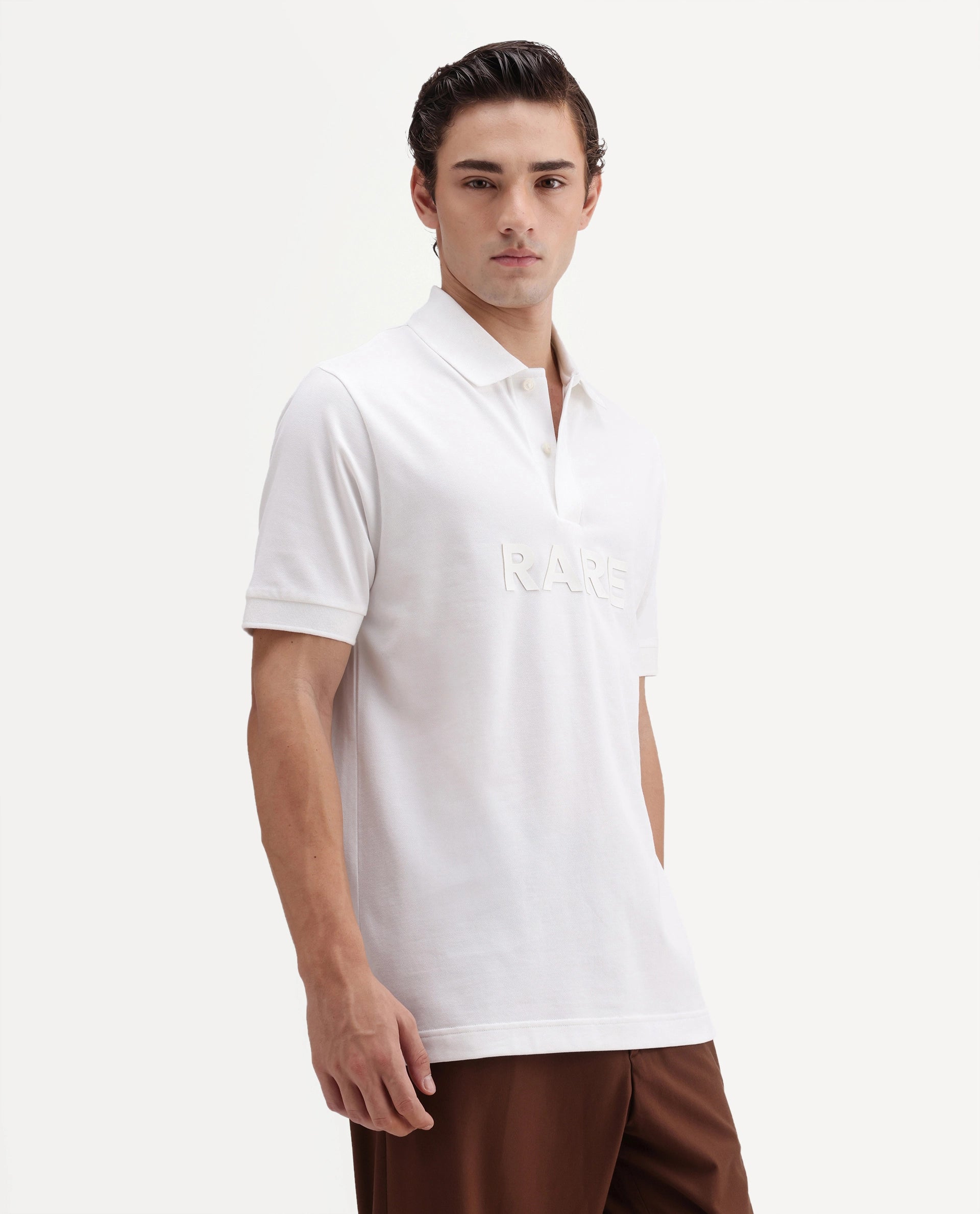 Rare Rabbit Men's Gael White Cotton Blend Spread Collar Regular Graphic Print Polo