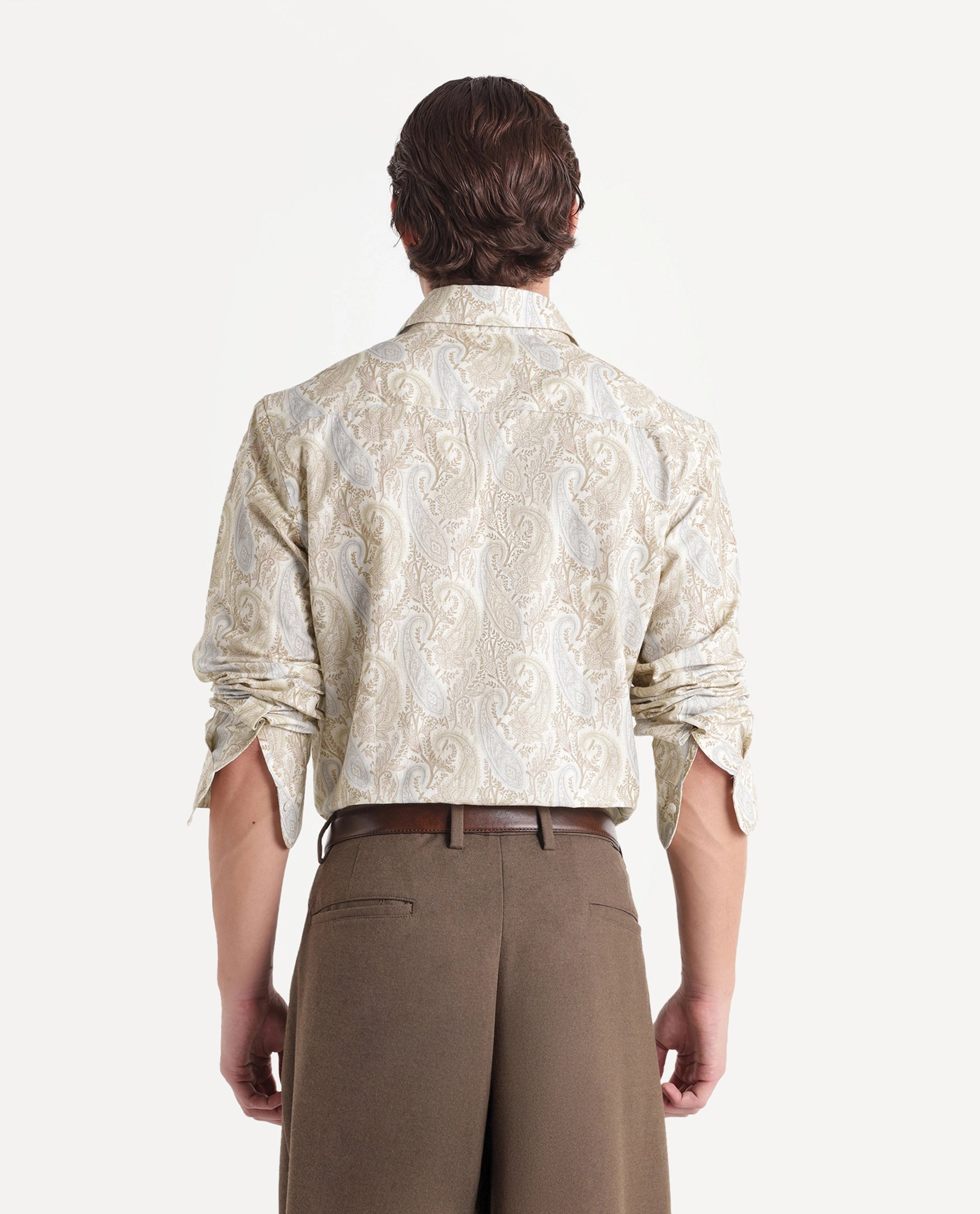 Rare Rabbit Men's Claro Off White Cotton Fabric Spread Collar Regular Paisley Print Shirt