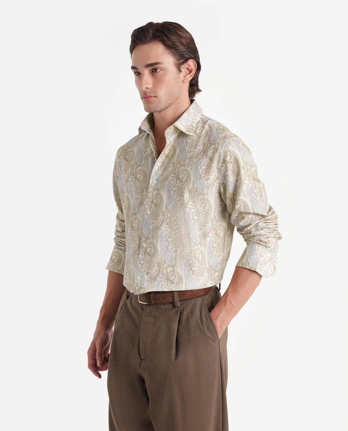 Rare Rabbit Men's Claro Off White Cotton Fabric Spread Collar Regular Paisley Print Shirt