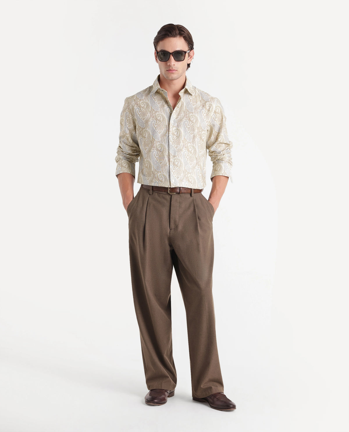 Rare Rabbit Men's Claro Off White Cotton Fabric Spread Collar Regular Paisley Print Shirt