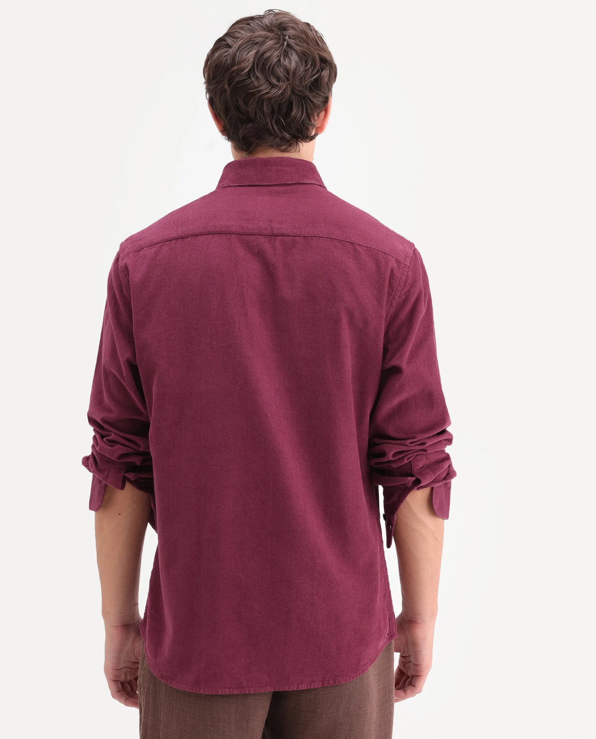 Rare Rabbit Men's Buita-On Red Cotton Fabric Button-Down Collar Regular Fit Plain Shirt