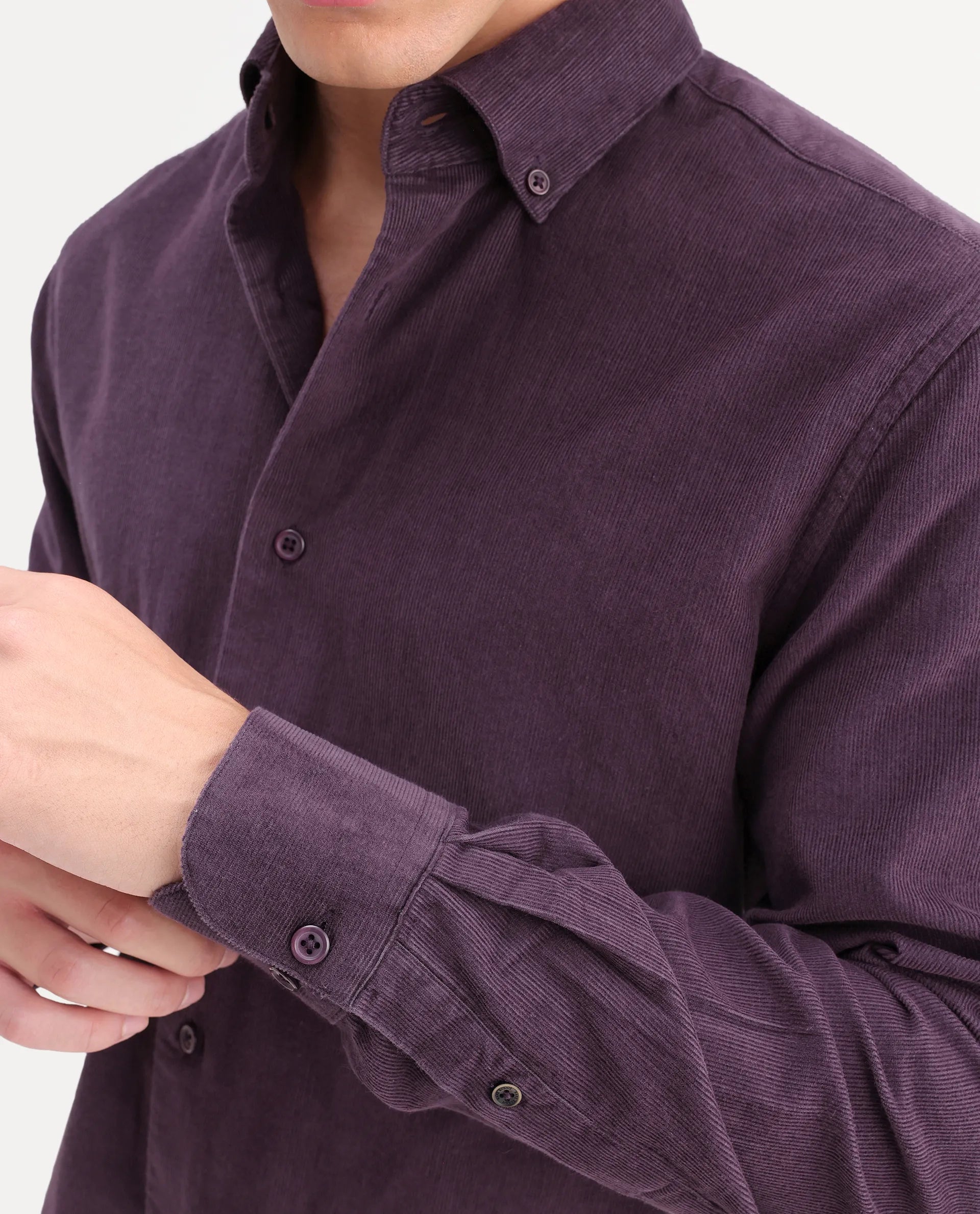 Rare Rabbit Men's Buita-On Dark Purple Cotton Fabric Button-Down Collar Regular Fit Plain Shirt