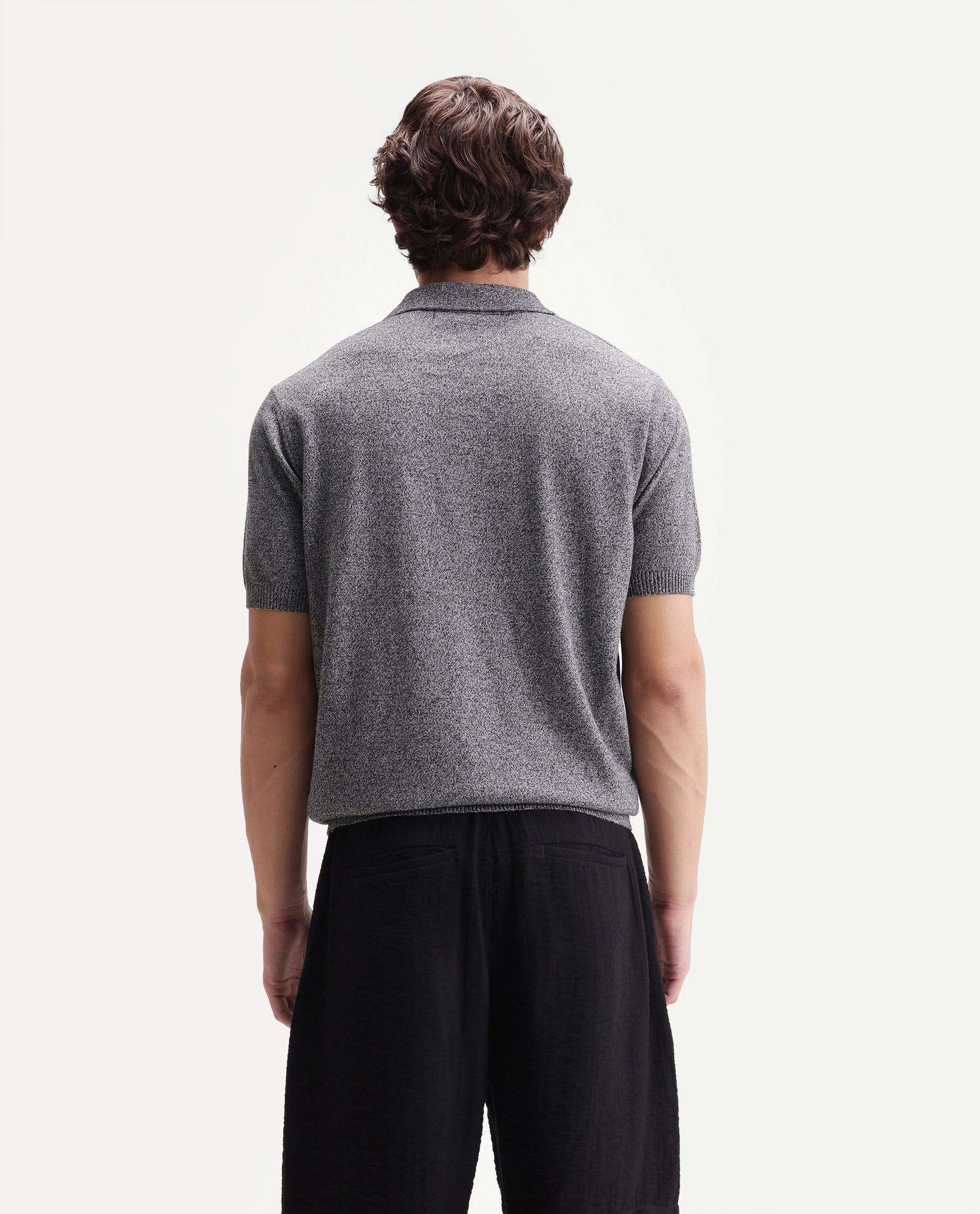 Rare Rabbit Men's Aldro Black Cotton Blend Johnny Collar Regular Plain Polo