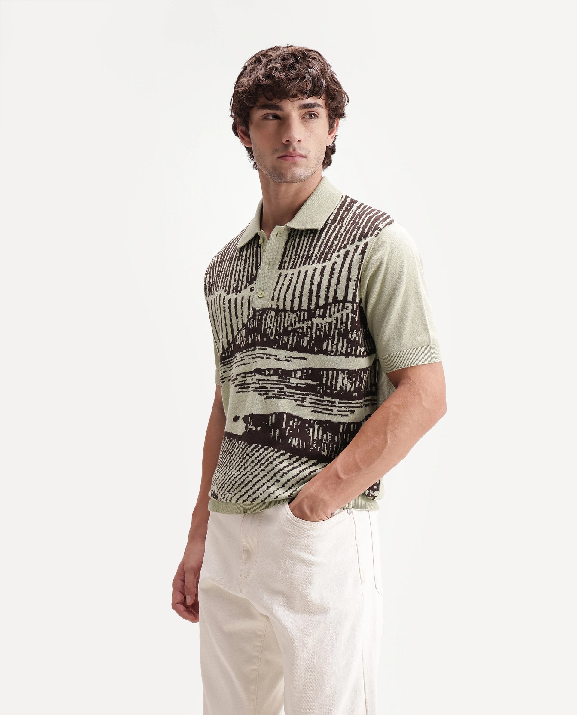 Rare Rabbit Men's Prito Pastel Green Cotton Spread Collar Regular Plain Polo