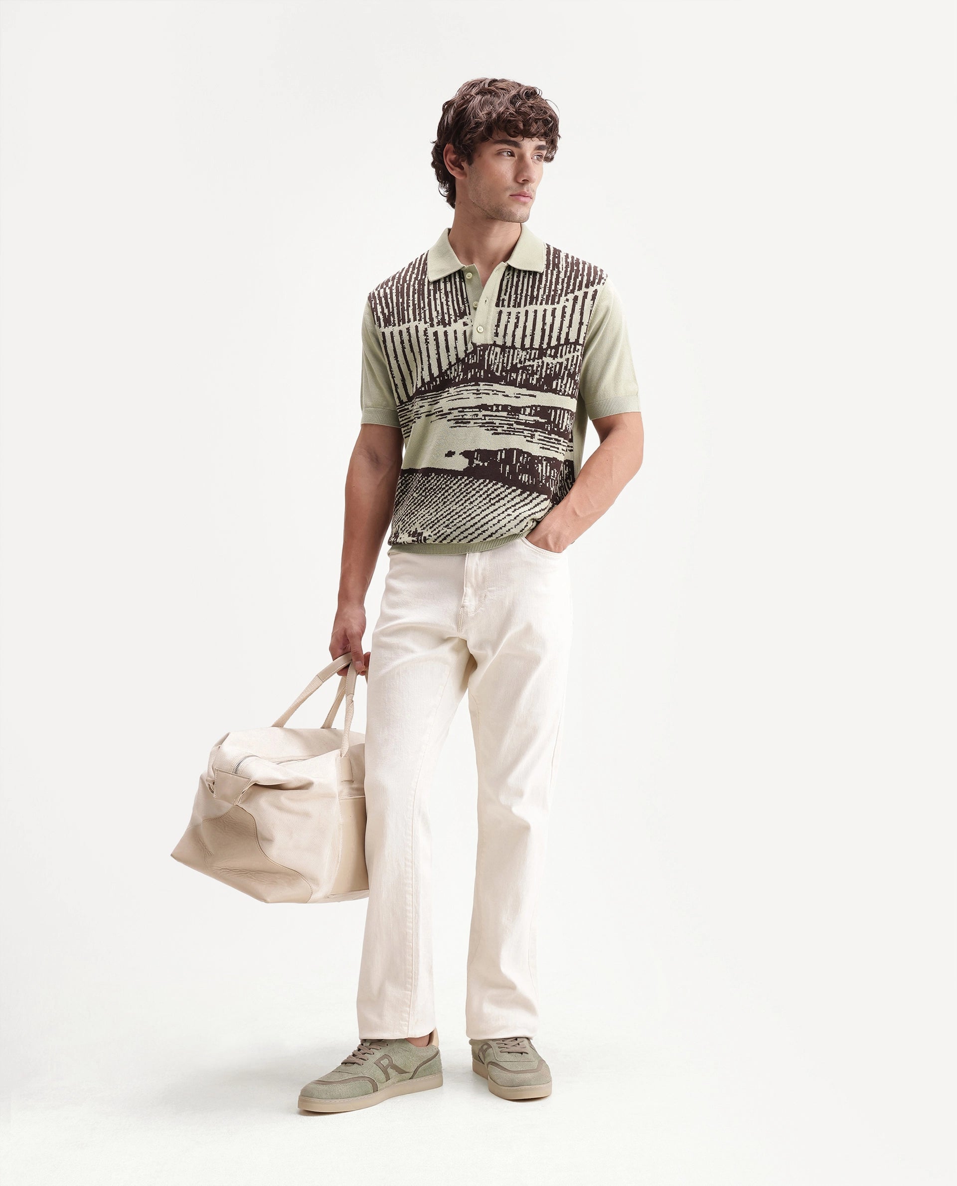 Rare Rabbit Men's Prito Pastel Green Cotton Spread Collar Regular Plain Polo
