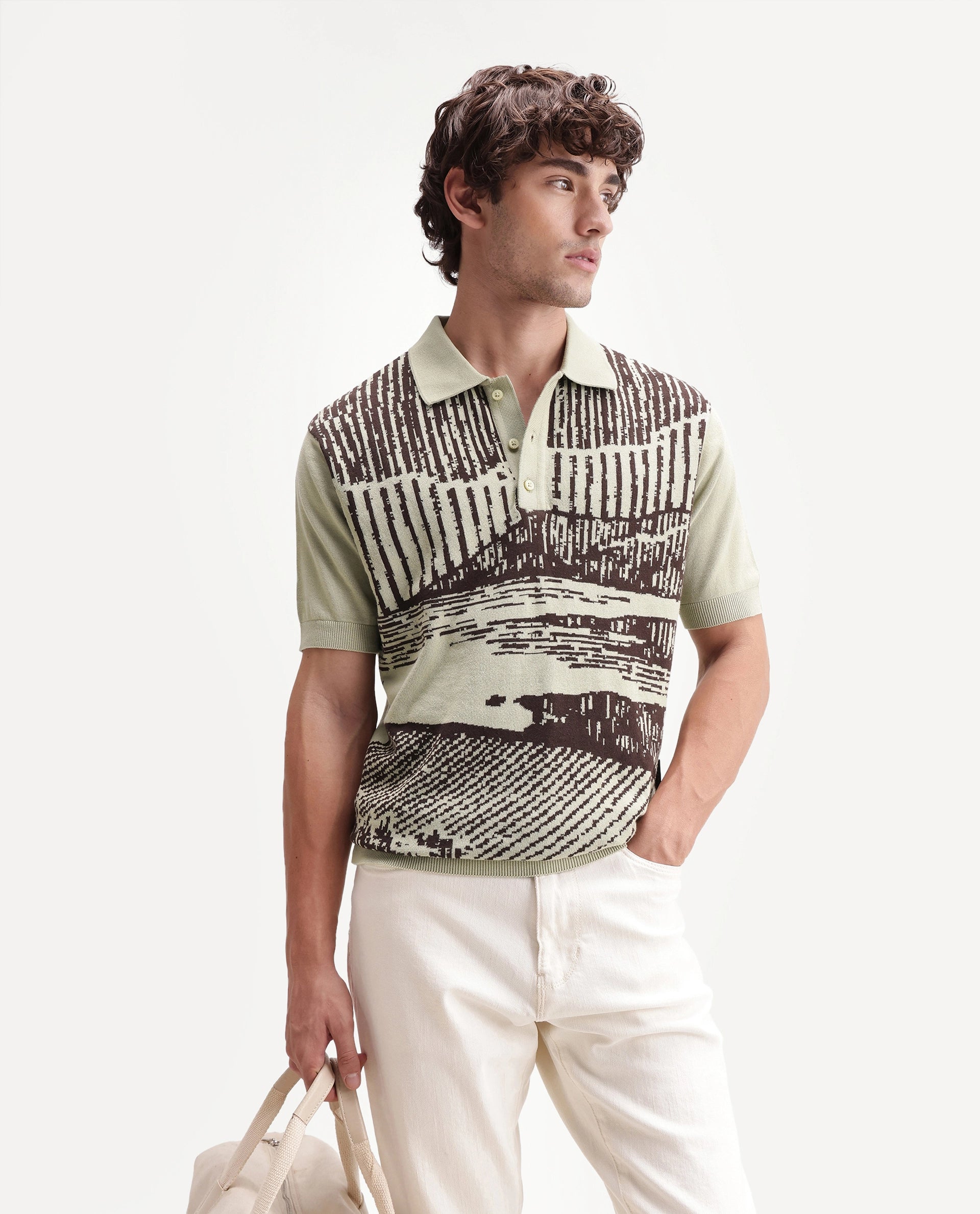 Rare Rabbit Men's Prito Pastel Green Cotton Spread Collar Regular Plain Polo