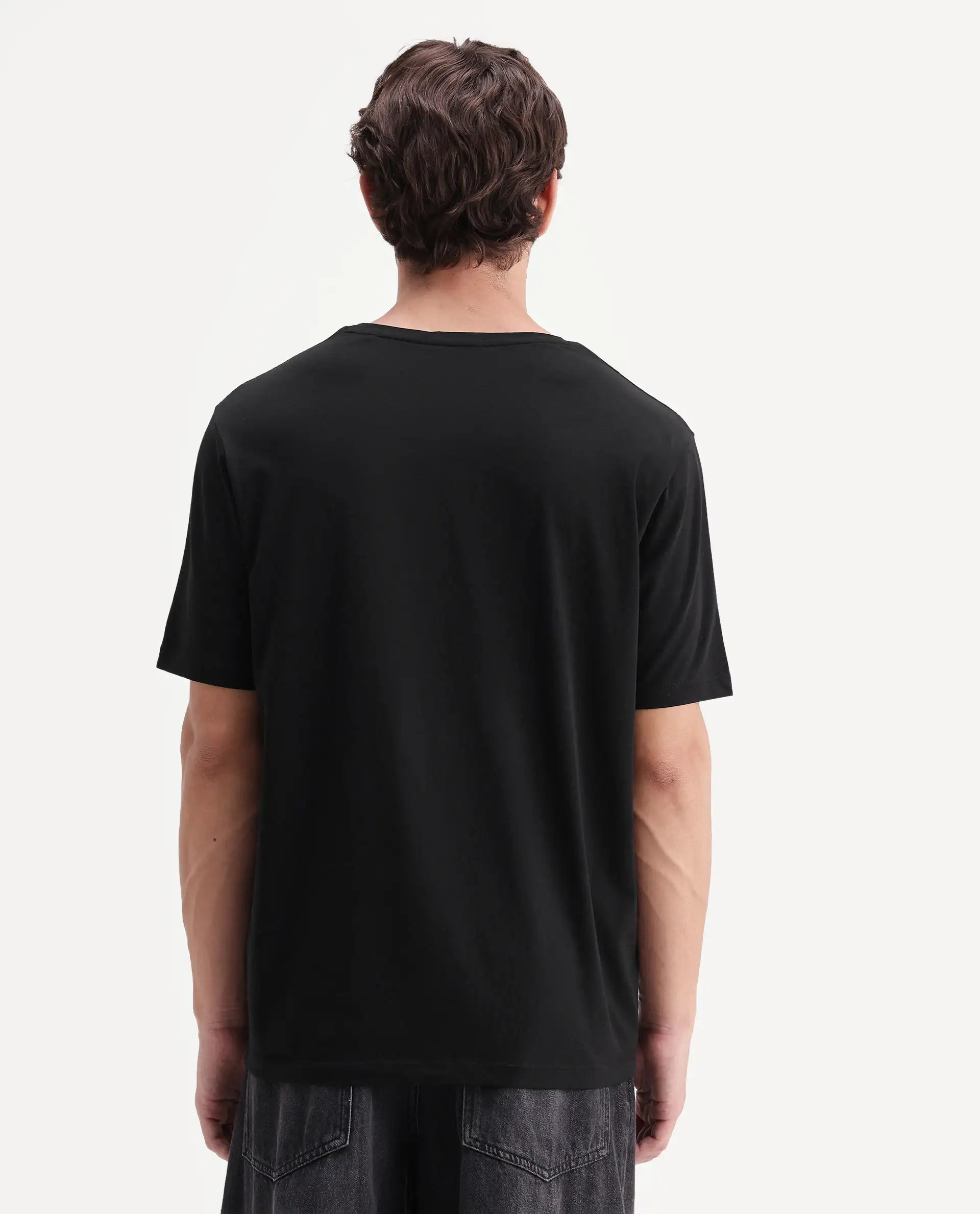 Rare Rabbit Men's Zeko Black Cotton Blend Crew Neck Regular Graphic Print T-Shirt