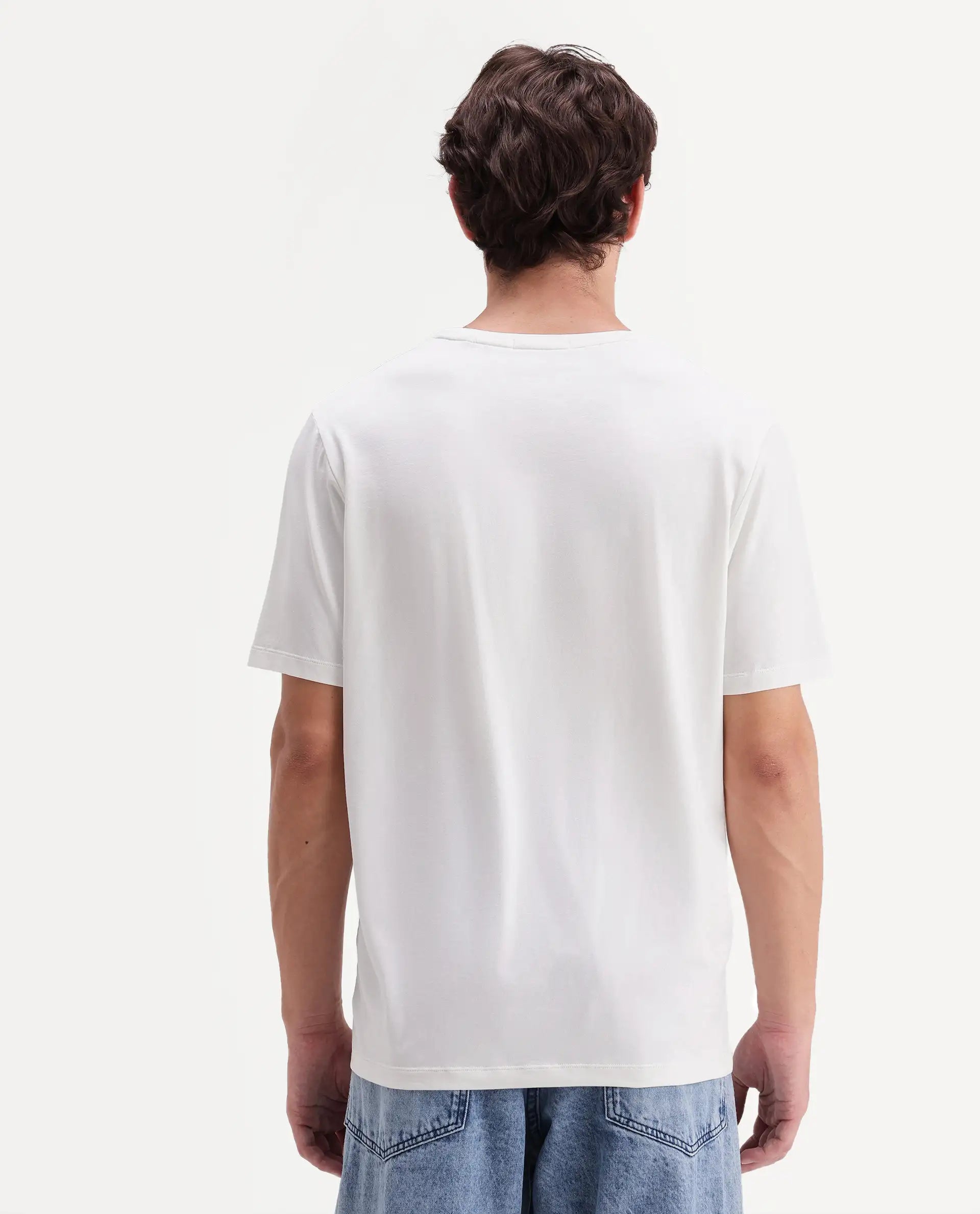 Rare Rabbit Men's Freco Off White Cotton Blend Crew Neck Regular Graphic Print T-Shirt