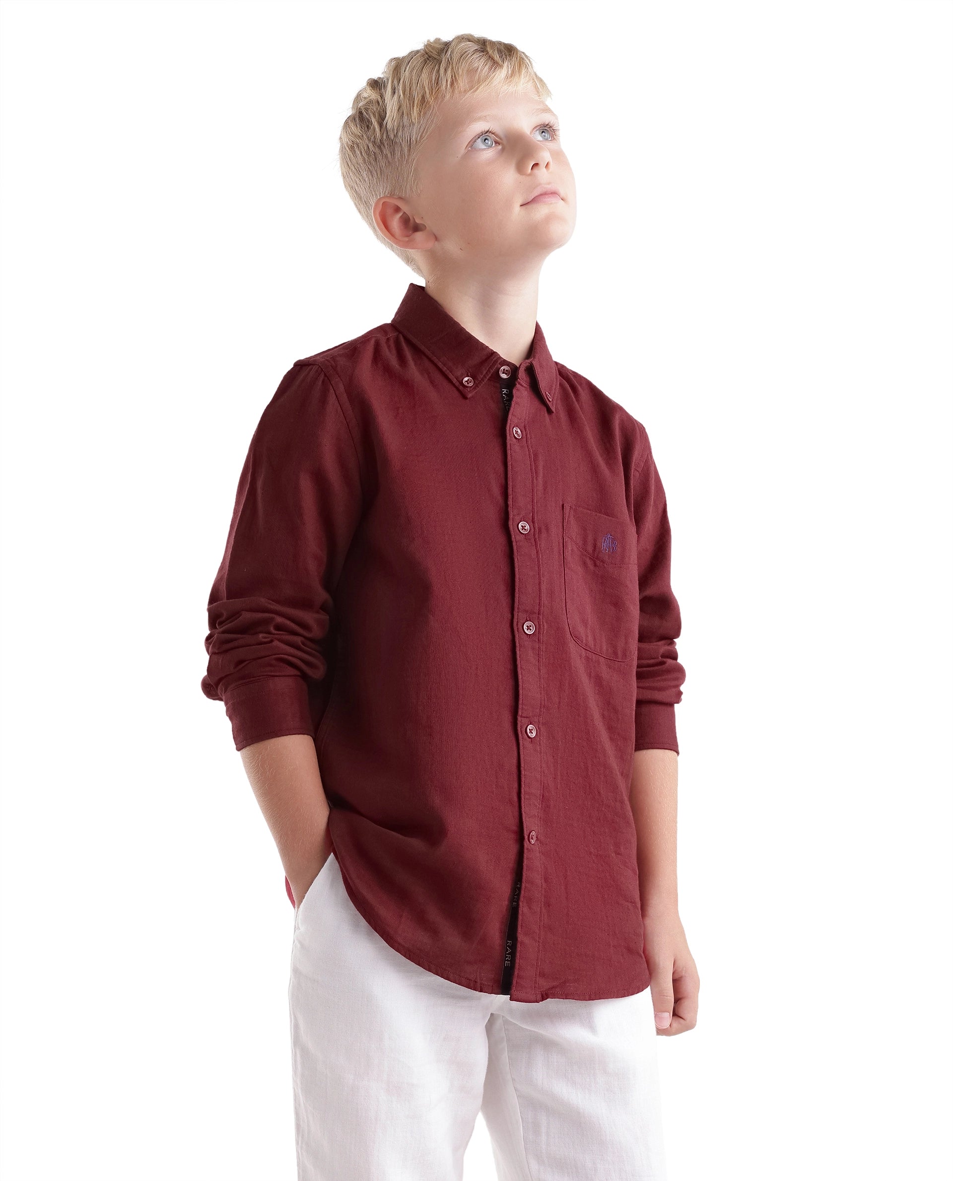 Rare Ones Kids Layerr-Fs-K -Aw26 Red Cotton Fabric Button Closure Regular Plain Shirt