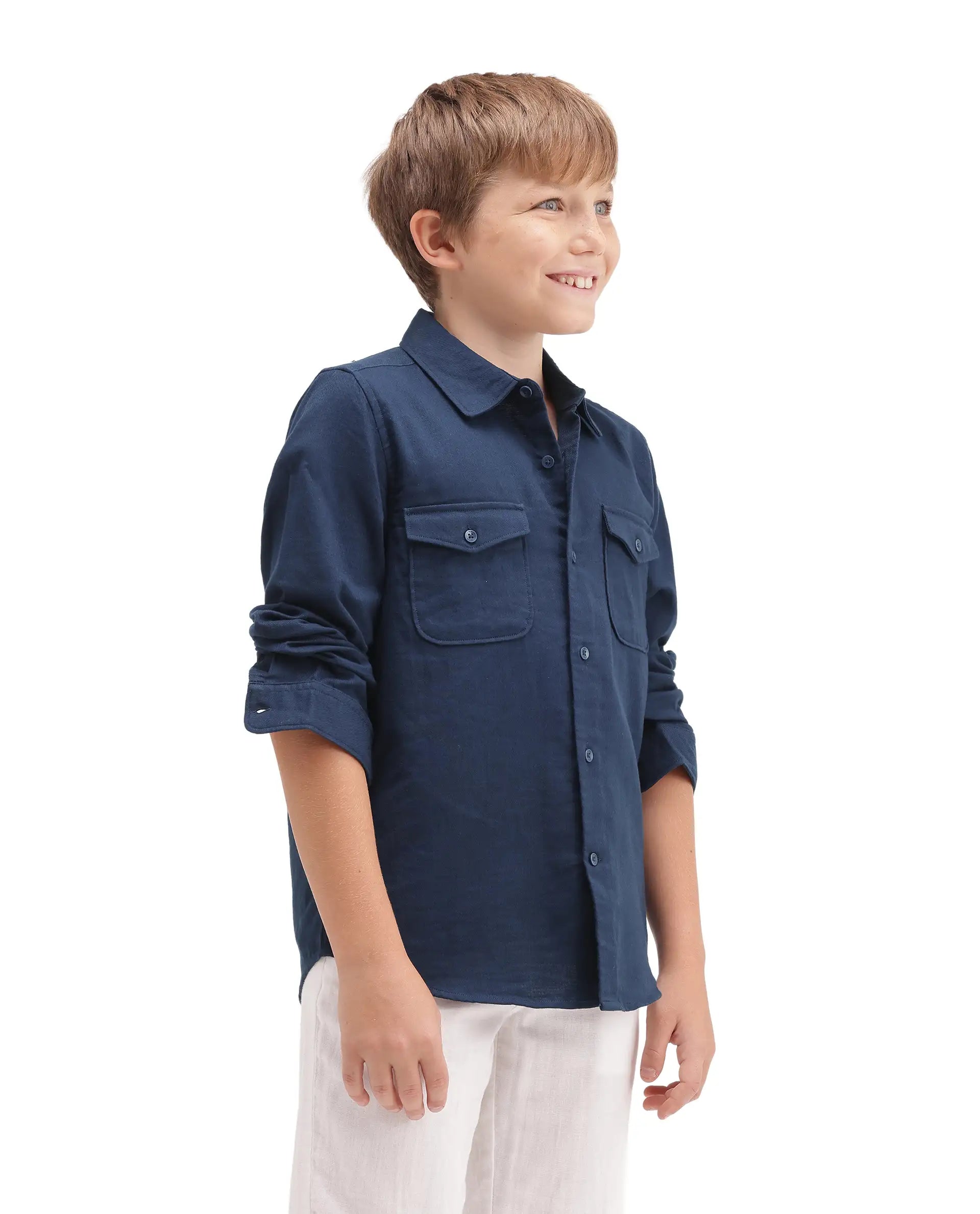 Rare Ones Kids Presso-T-K Dark Navy Cotton Fabric Button Closure Regular Plain Shirt
