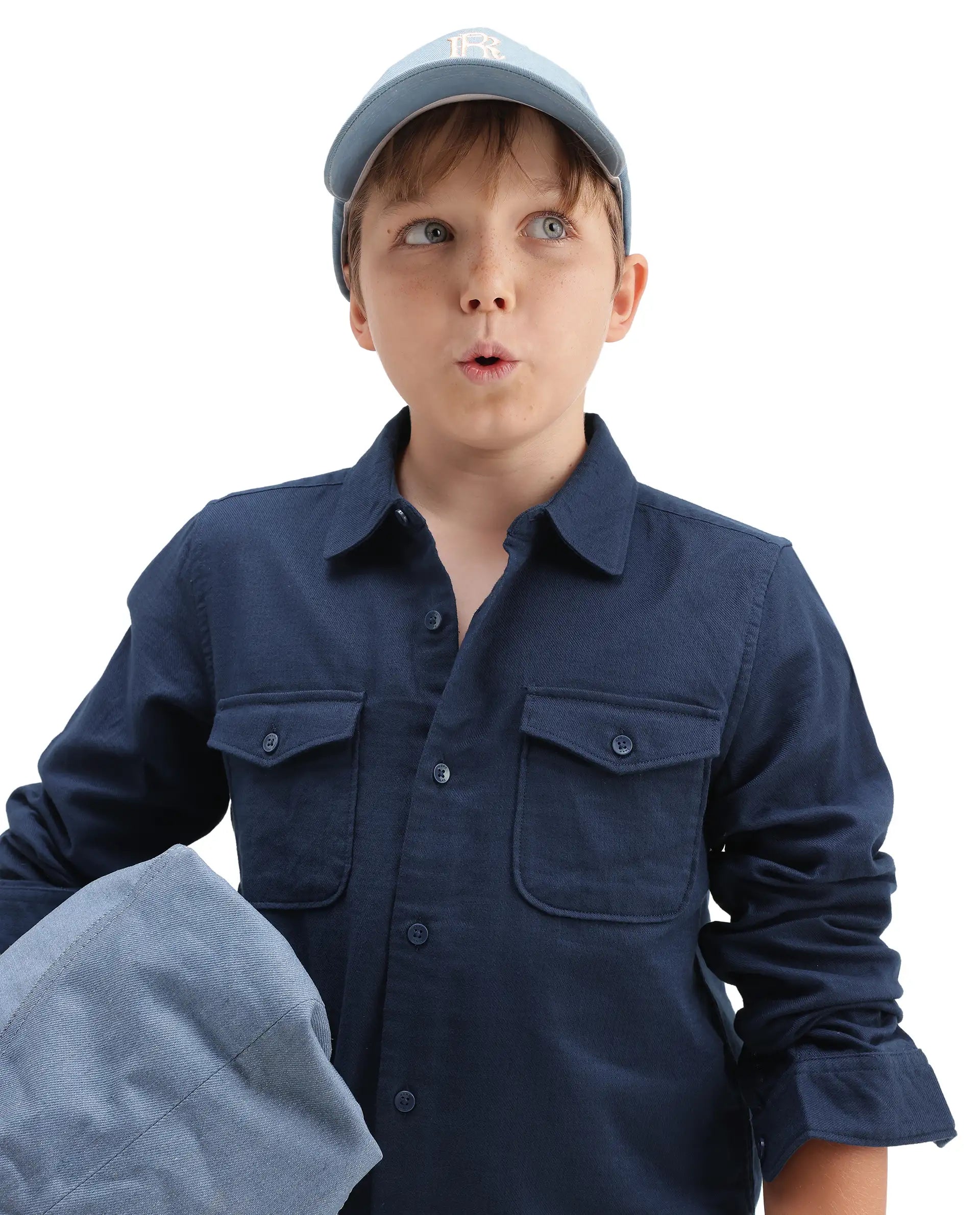 Rare Ones Kids Presso-T-K Dark Navy Cotton Fabric Button Closure Regular Plain Shirt