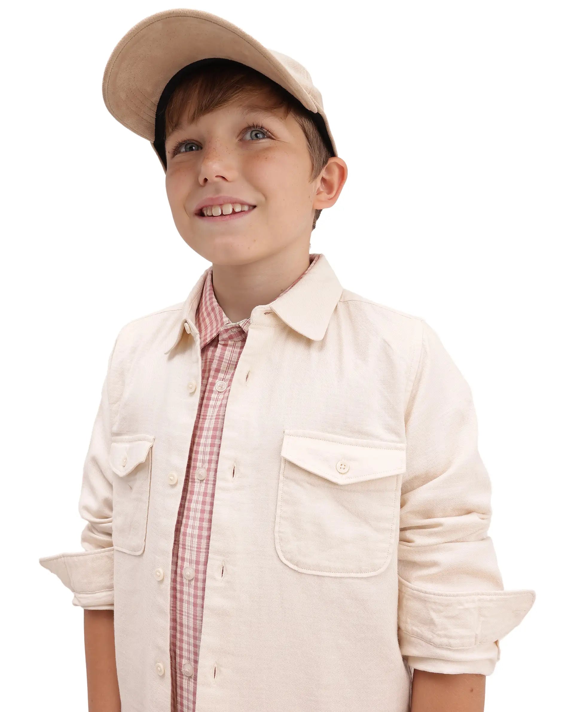 Rare Ones Kids Presso-T-K Light Beige Cotton Fabric Button Closure Regular Plain Shirt
