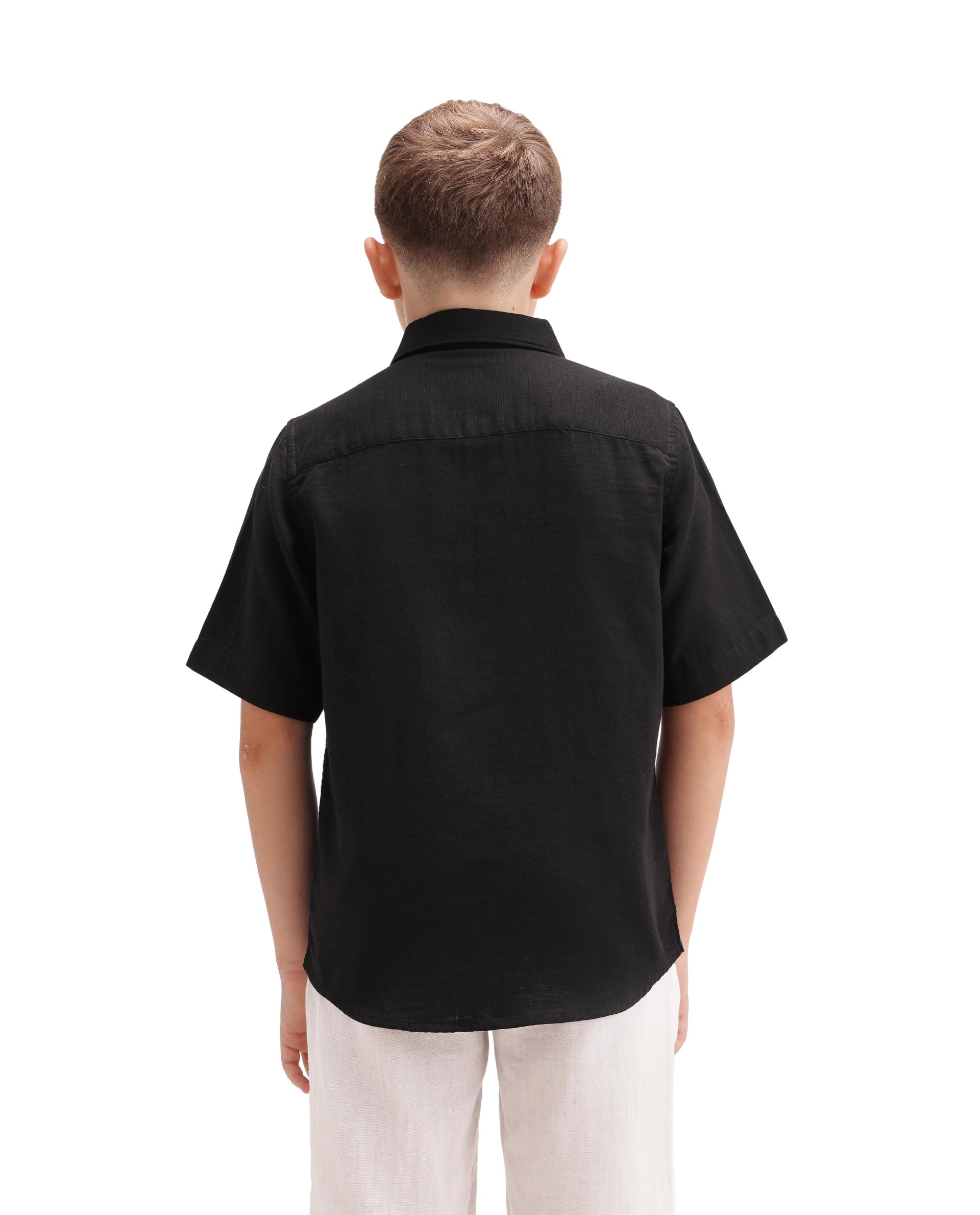 Rare Ones Kids Layerr-Hs-K-Aw26 Black Cotton Fabric Button Closure Regular Plain Shirt