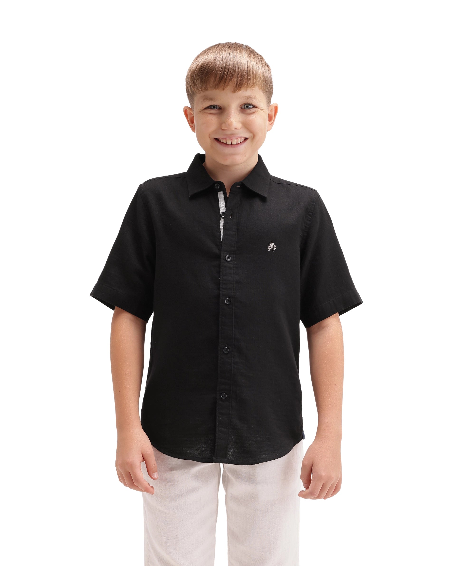 Rare Ones Kids Layerr-Hs-K-Aw26 Black Cotton Fabric Button Closure Regular Plain Shirt