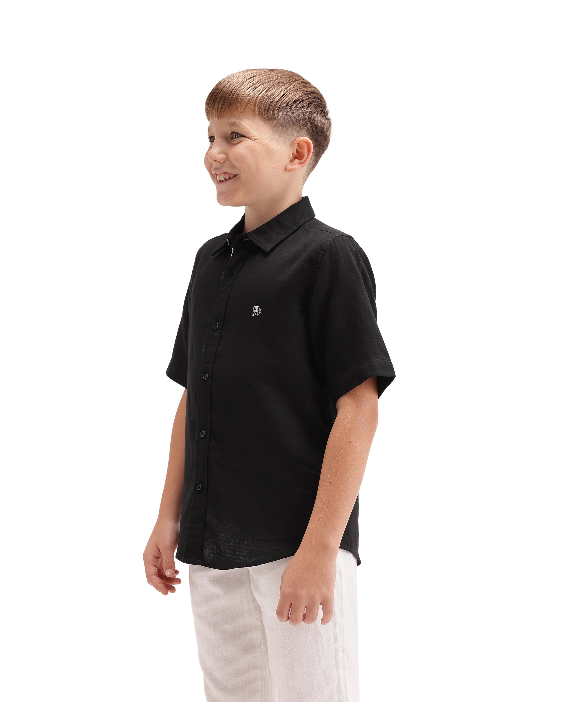 Rare Ones Kids Layerr-Hs-K-Aw26 Black Cotton Fabric Button Closure Regular Plain Shirt