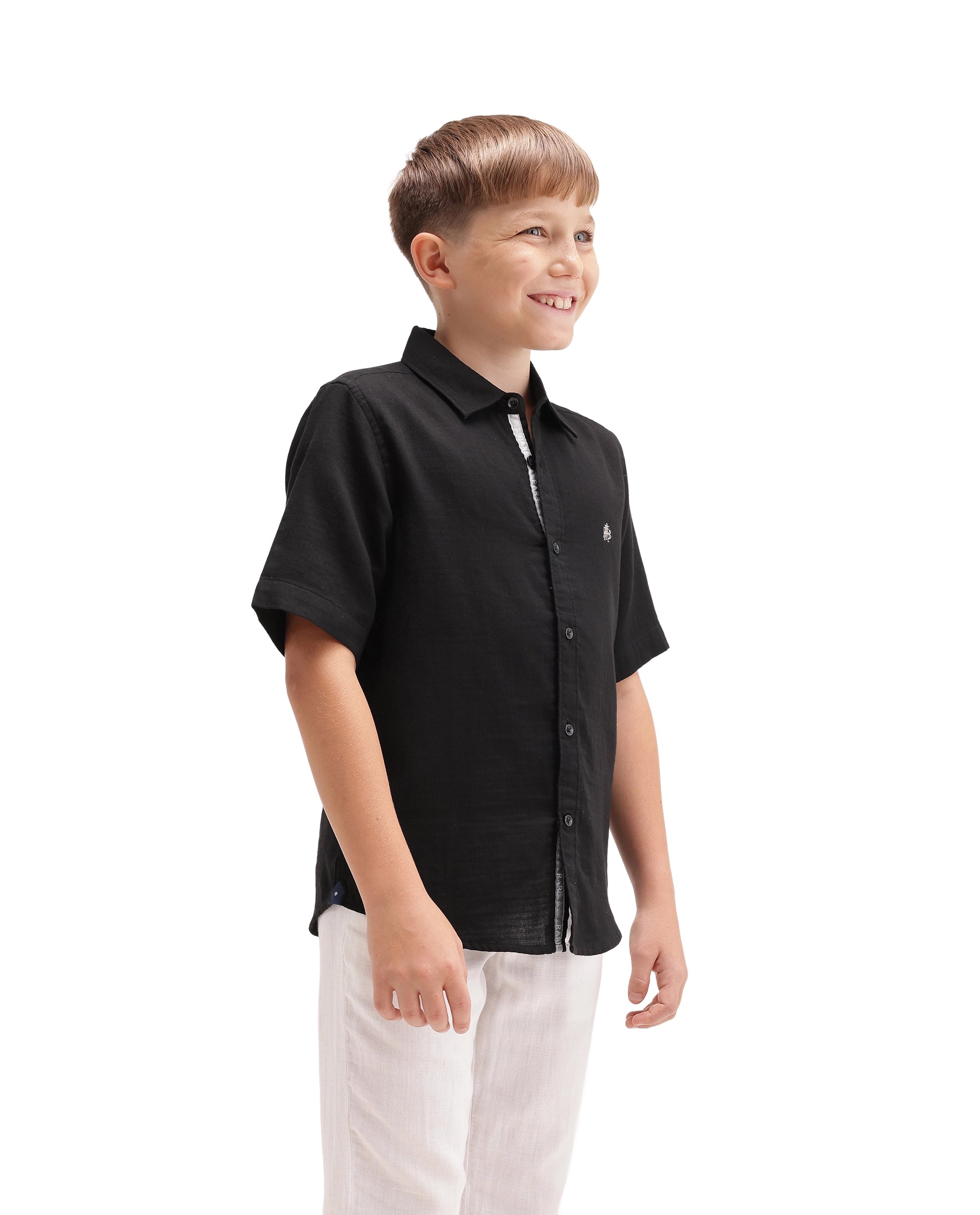 Rare Ones Kids Layerr-Hs-K-Aw26 Black Cotton Fabric Button Closure Regular Plain Shirt