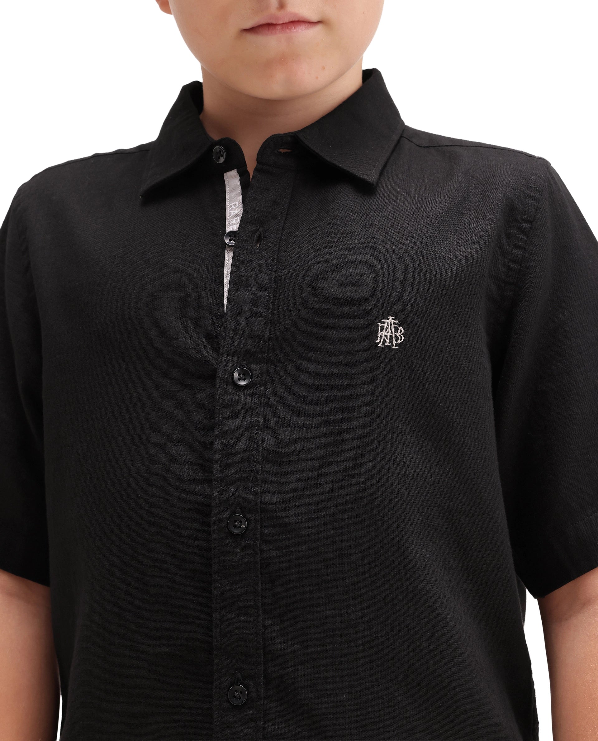 Rare Ones Kids Layerr-Hs-K-Aw26 Black Cotton Fabric Button Closure Regular Plain Shirt