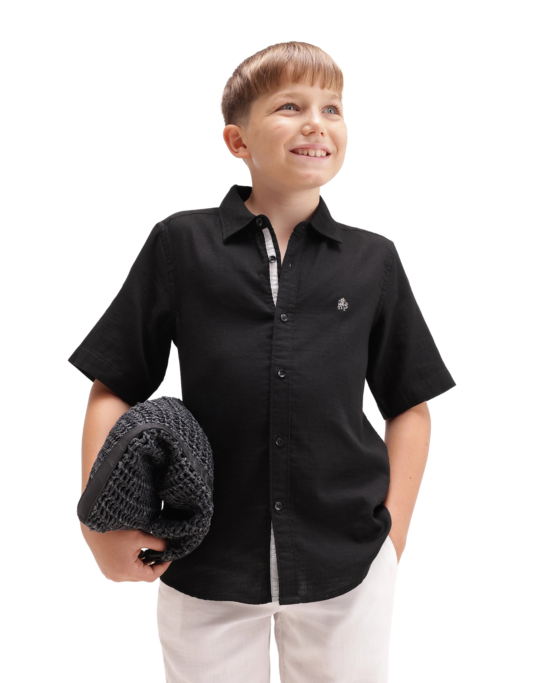 Rare Ones Kids Layerr-Hs-K-Aw26 Black Cotton Fabric Button Closure Regular Plain Shirt