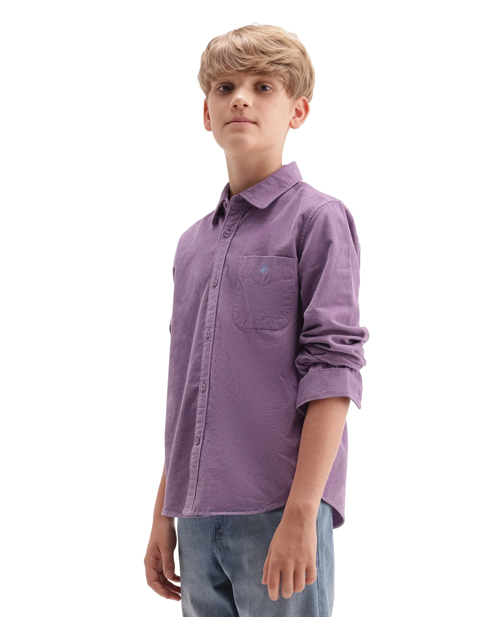 Rare Ones Kids Ceon Light Purple Cotton Fabric Button Closure Regular Plain Shirt