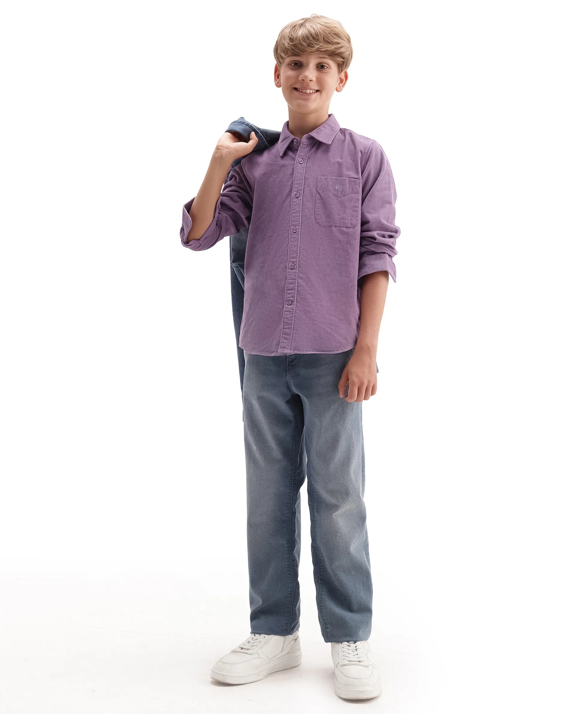 Rare Ones Kids Ceon Light Purple Cotton Fabric Button Closure Regular Plain Shirt