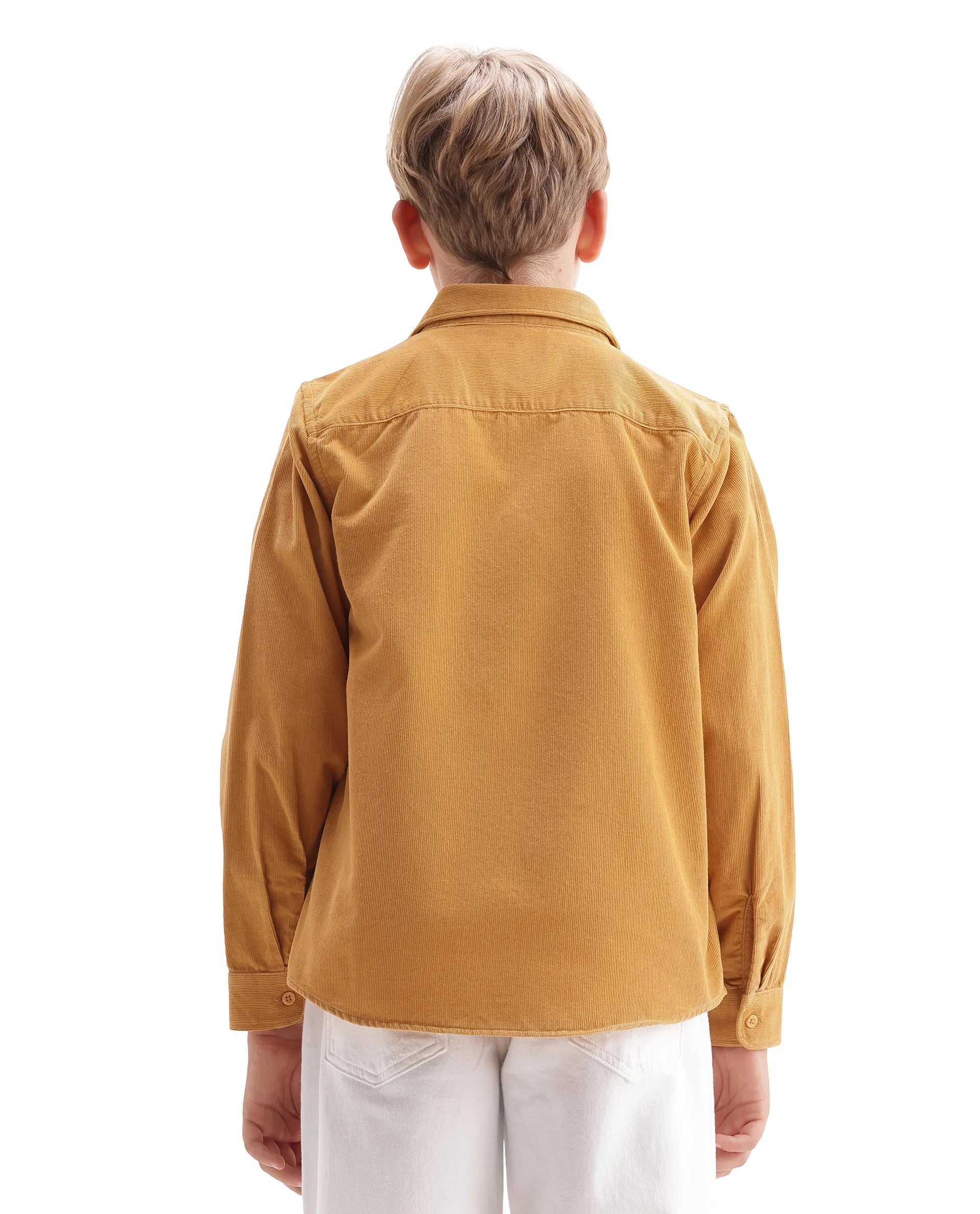 Rare Ones Kids Ceon Mustard Cotton Fabric Button Closure Regular Plain Shirt