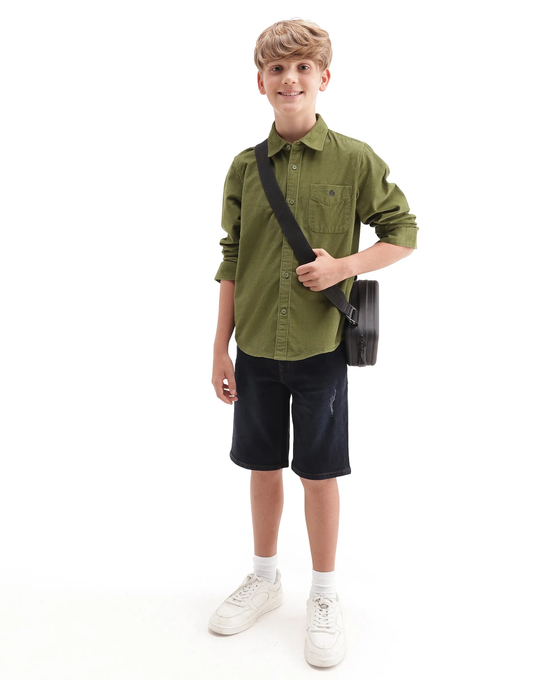 Rare Ones Kids Ceon Light Green Cotton Fabric Button Closure Regular Plain Shirt