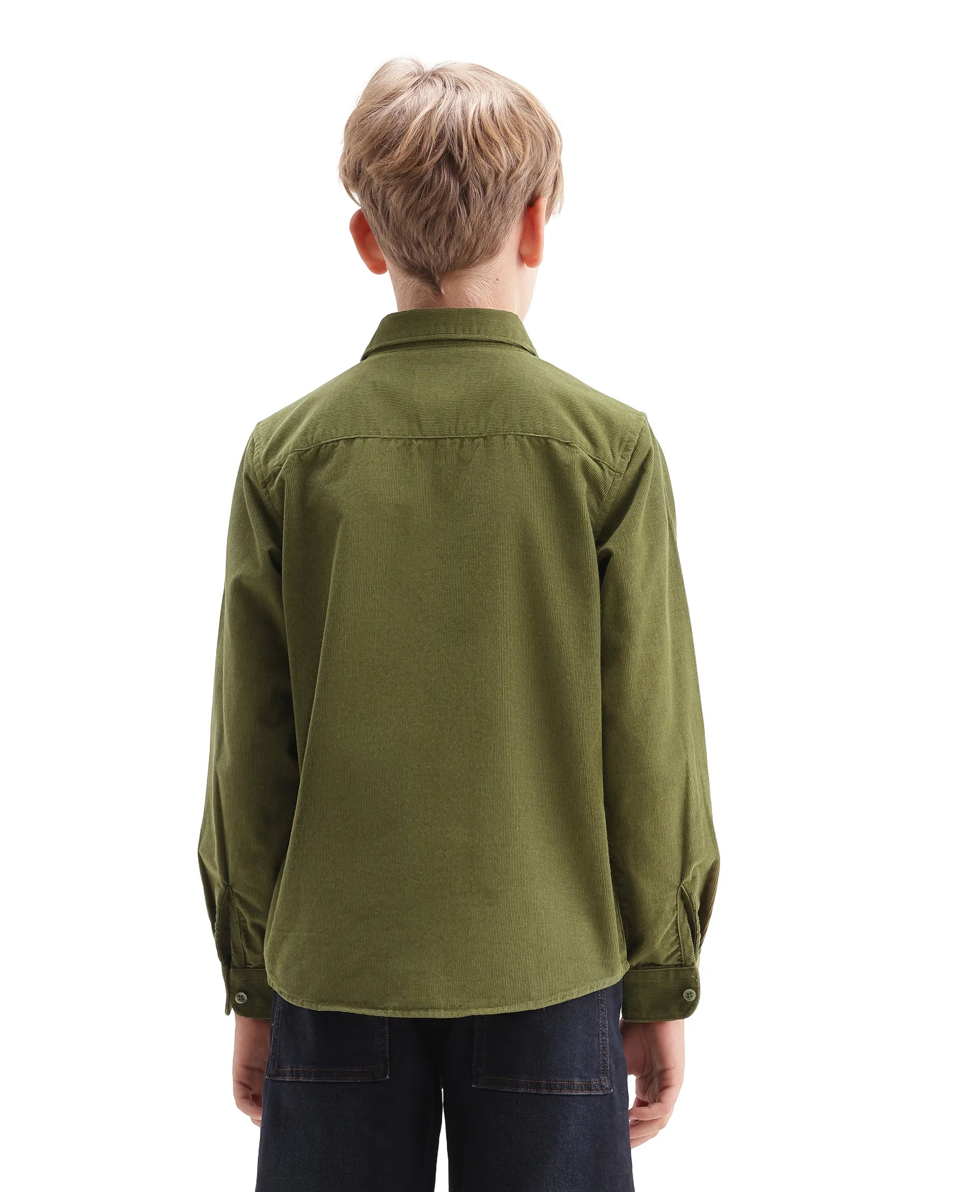 Rare Ones Kids Ceon Light Green Cotton Fabric Button Closure Regular Plain Shirt