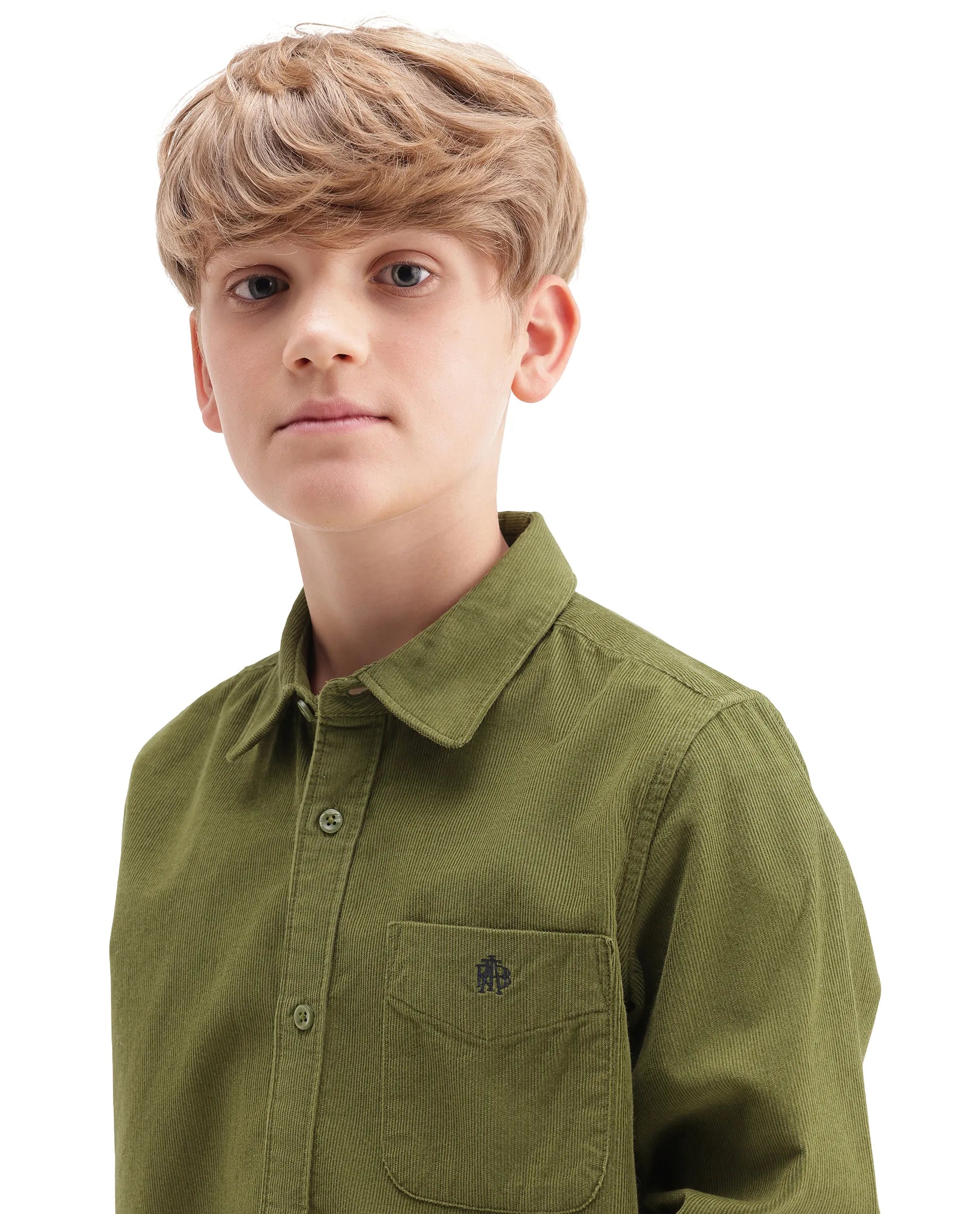 Rare Ones Kids Ceon Light Green Cotton Fabric Button Closure Regular Plain Shirt