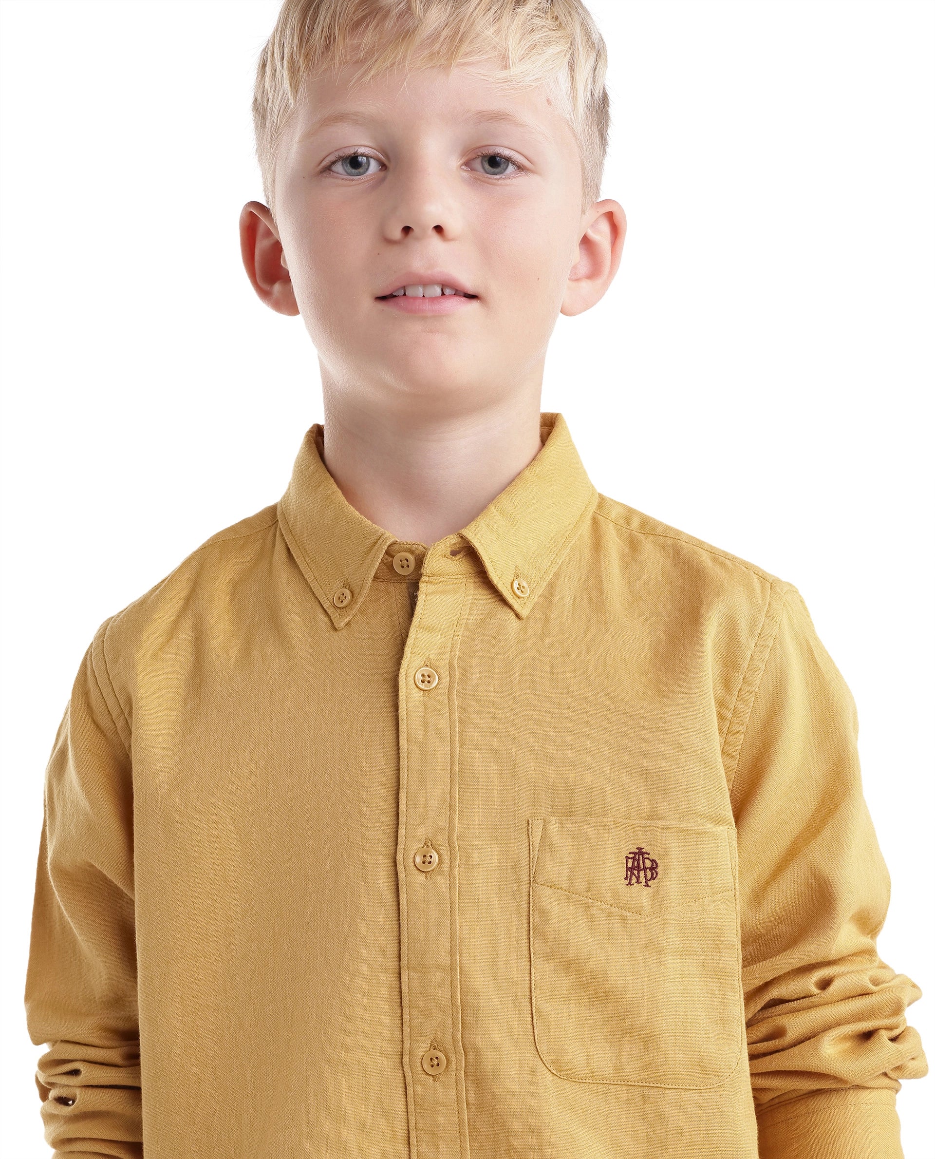 Rare Ones Kids Layerr-Fs-K -Aw26 Mustard Cotton Fabric Button Closure Regular Plain Shirt