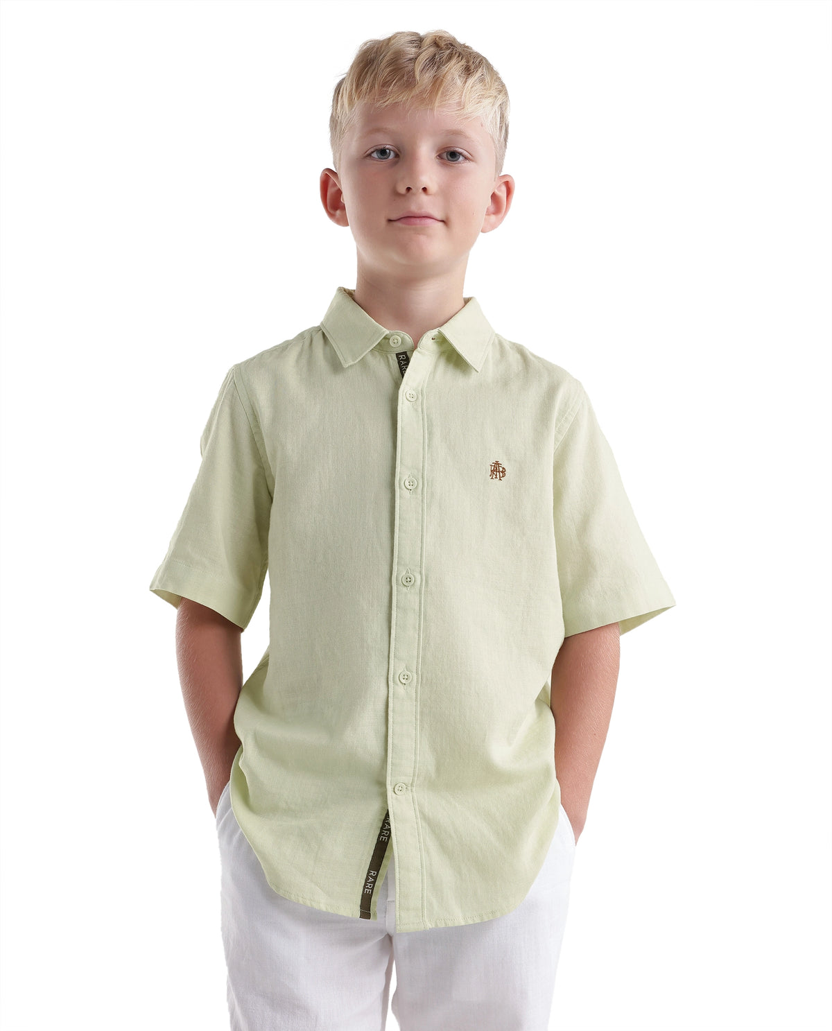 Rare Ones Kids Layerr-Hs-K-Aw26 Fluorescent Green Cotton Fabric Button Closure Regular Plain Shirt