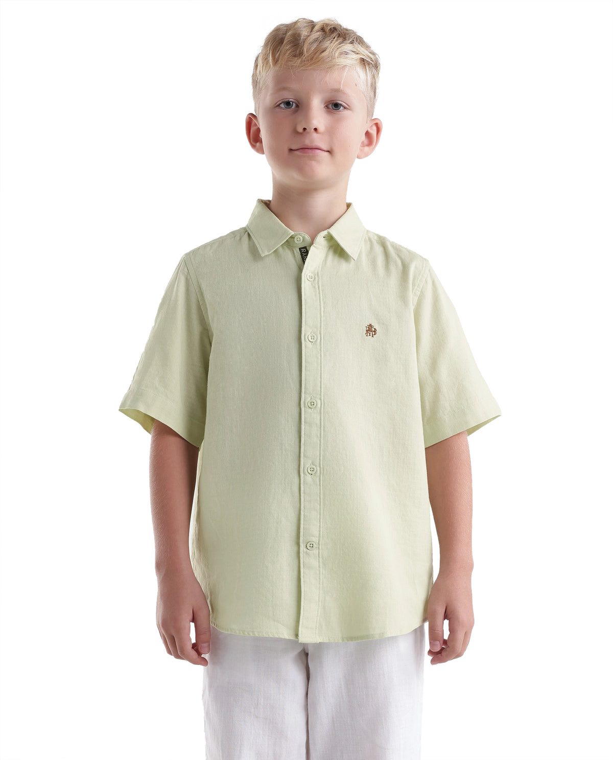 Rare Ones Kids Layerr-Hs-K-Aw26 Fluorescent Green Cotton Fabric Button Closure Regular Plain Shirt