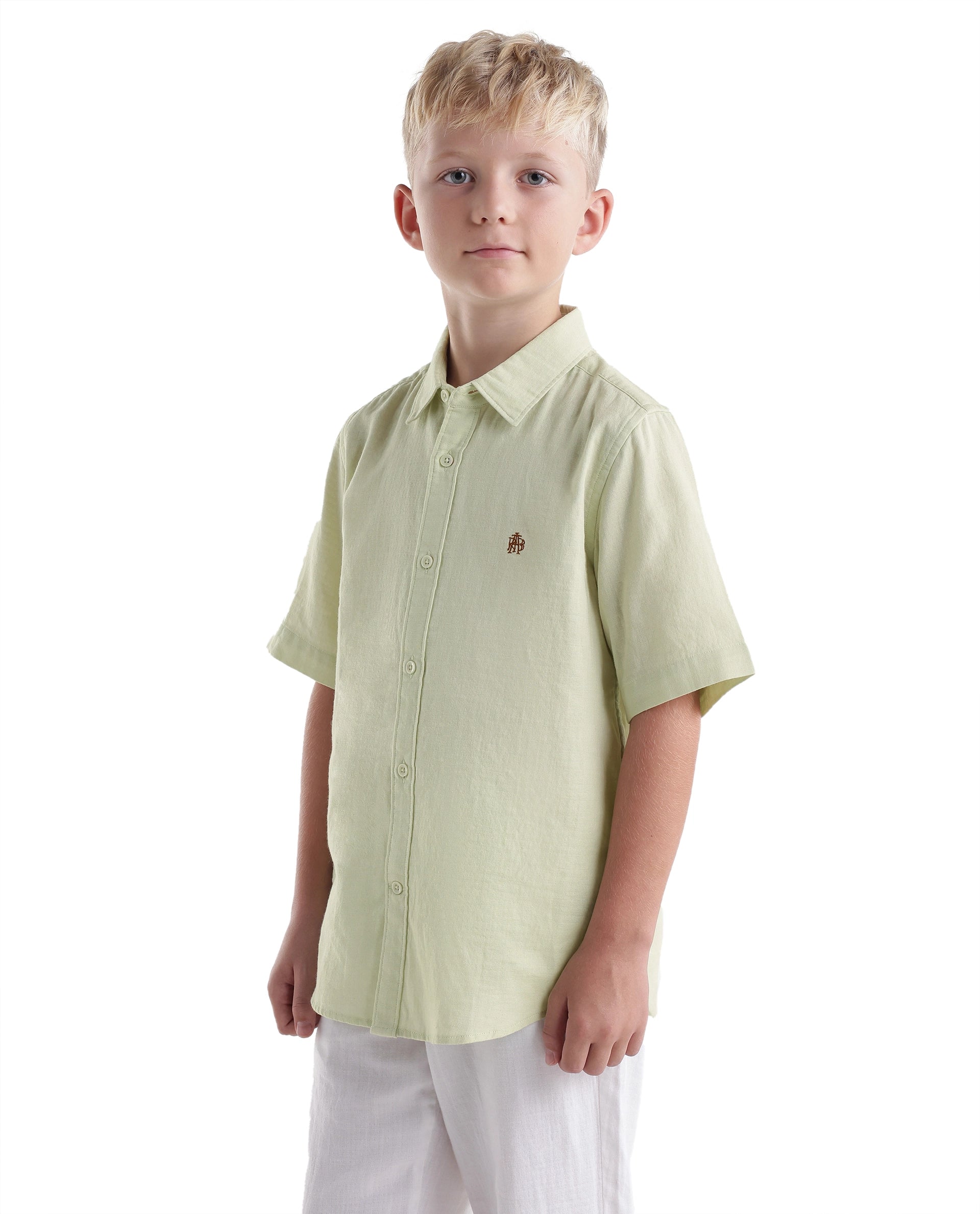Rare Ones Kids Layerr-Hs-K-Aw26 Fluorescent Green Cotton Fabric Button Closure Regular Plain Shirt