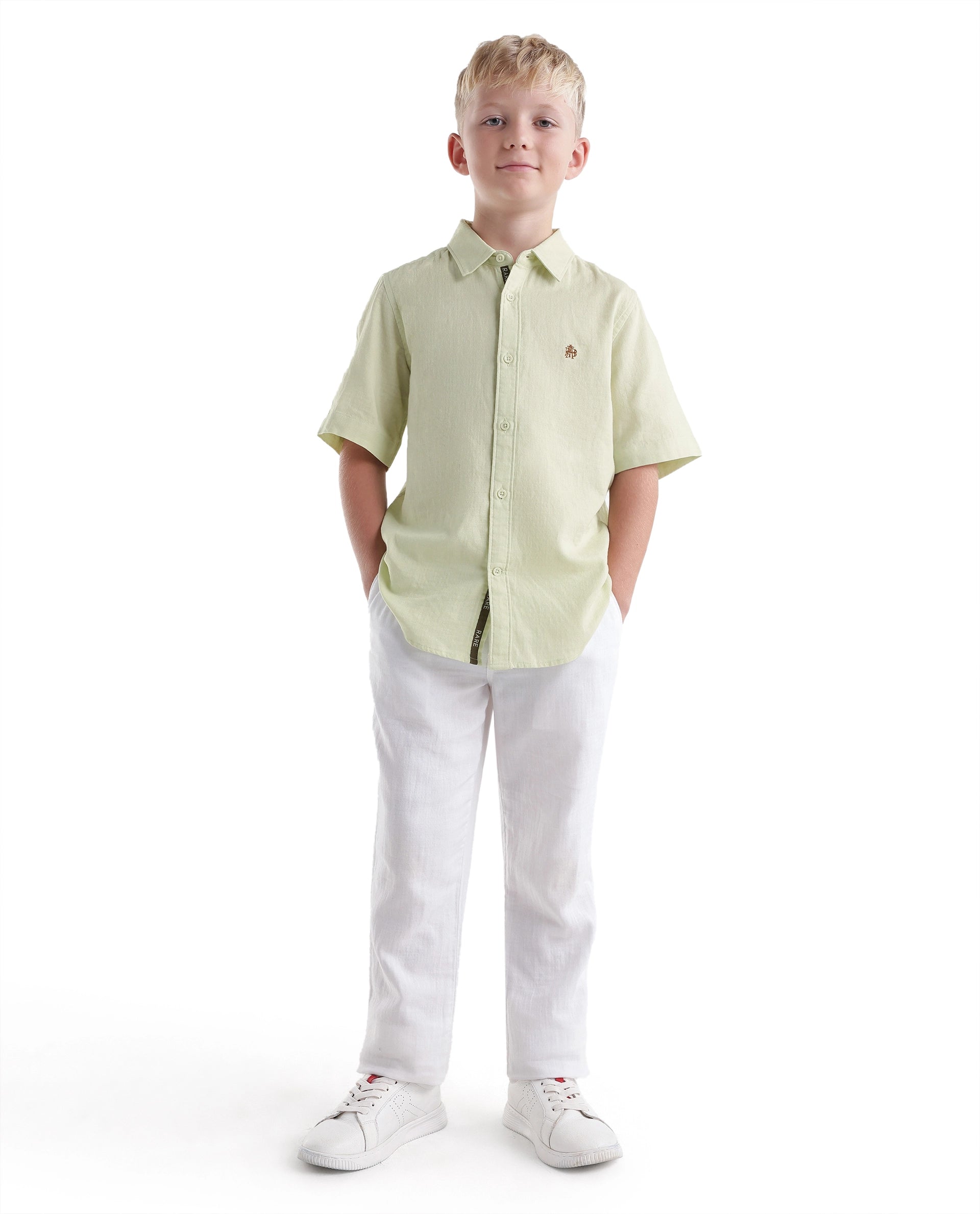 Rare Ones Kids Layerr-Hs-K-Aw26 Fluorescent Green Cotton Fabric Button Closure Regular Plain Shirt