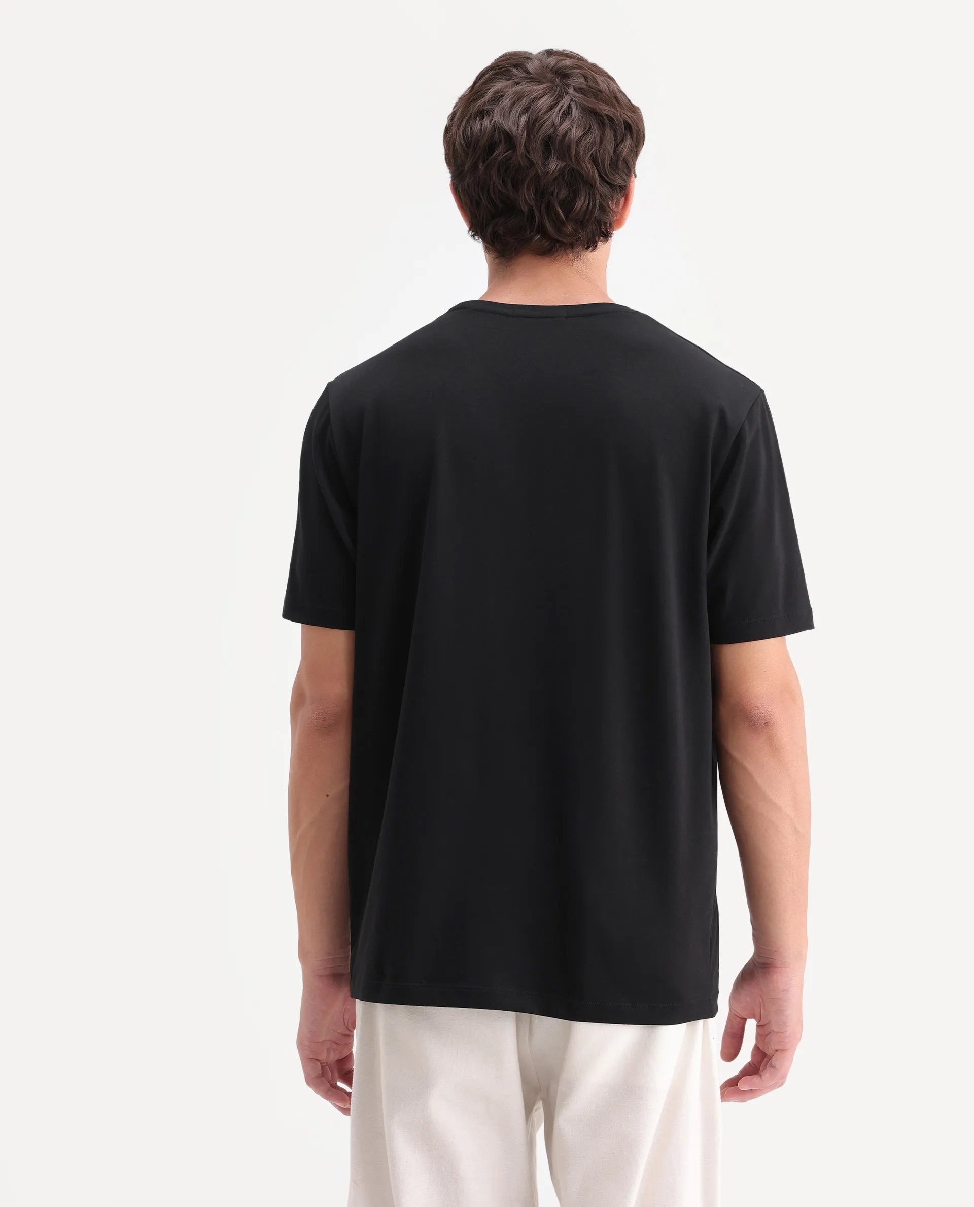 Rare Rabbit Men's Lobe Black Cotton Blend Crew Neck Regular Graphic Print T-Shirt