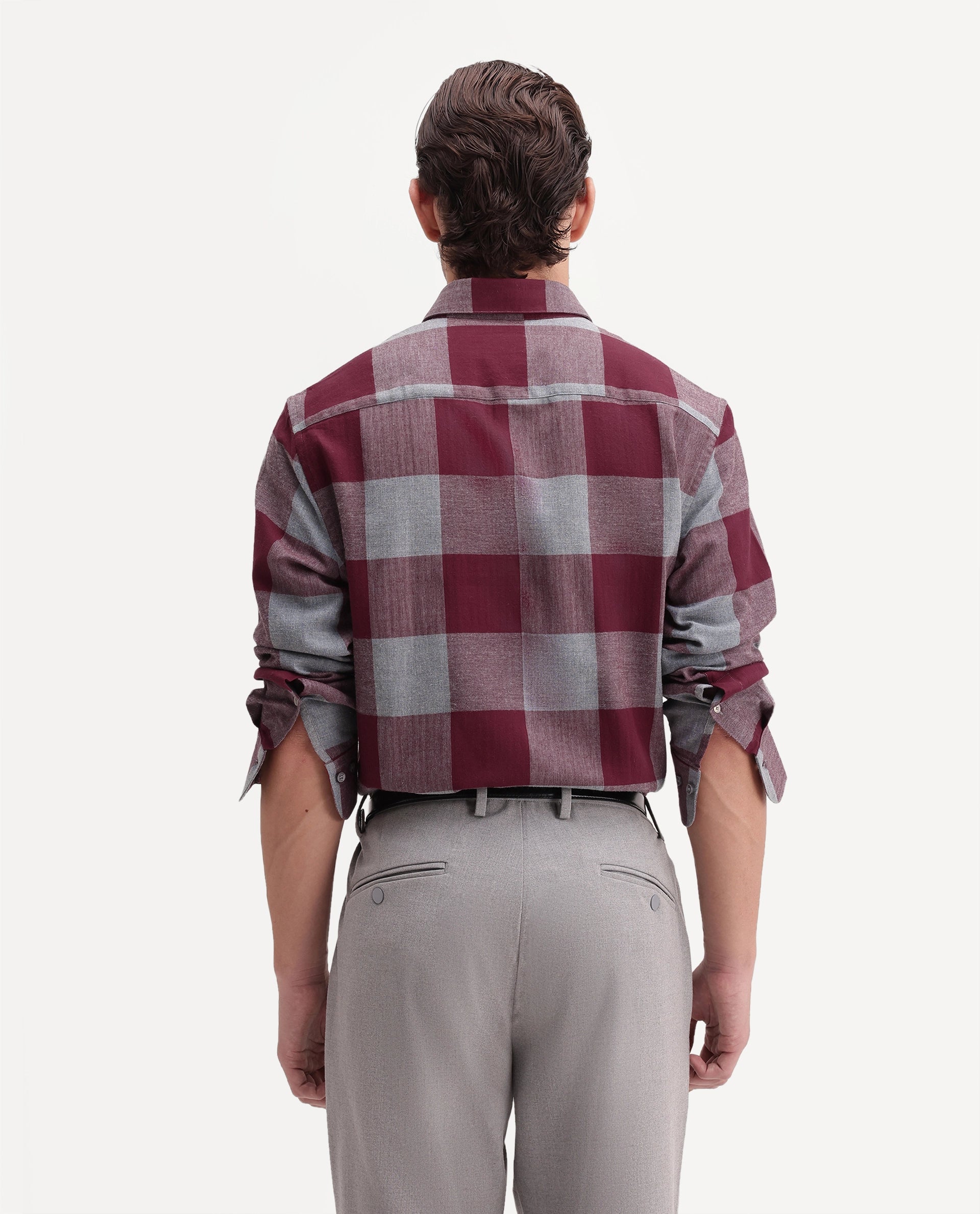 Rare Rabbit Men's Tenz Primary Red Cotton Blend Spread Collar Regular Checks Shirt