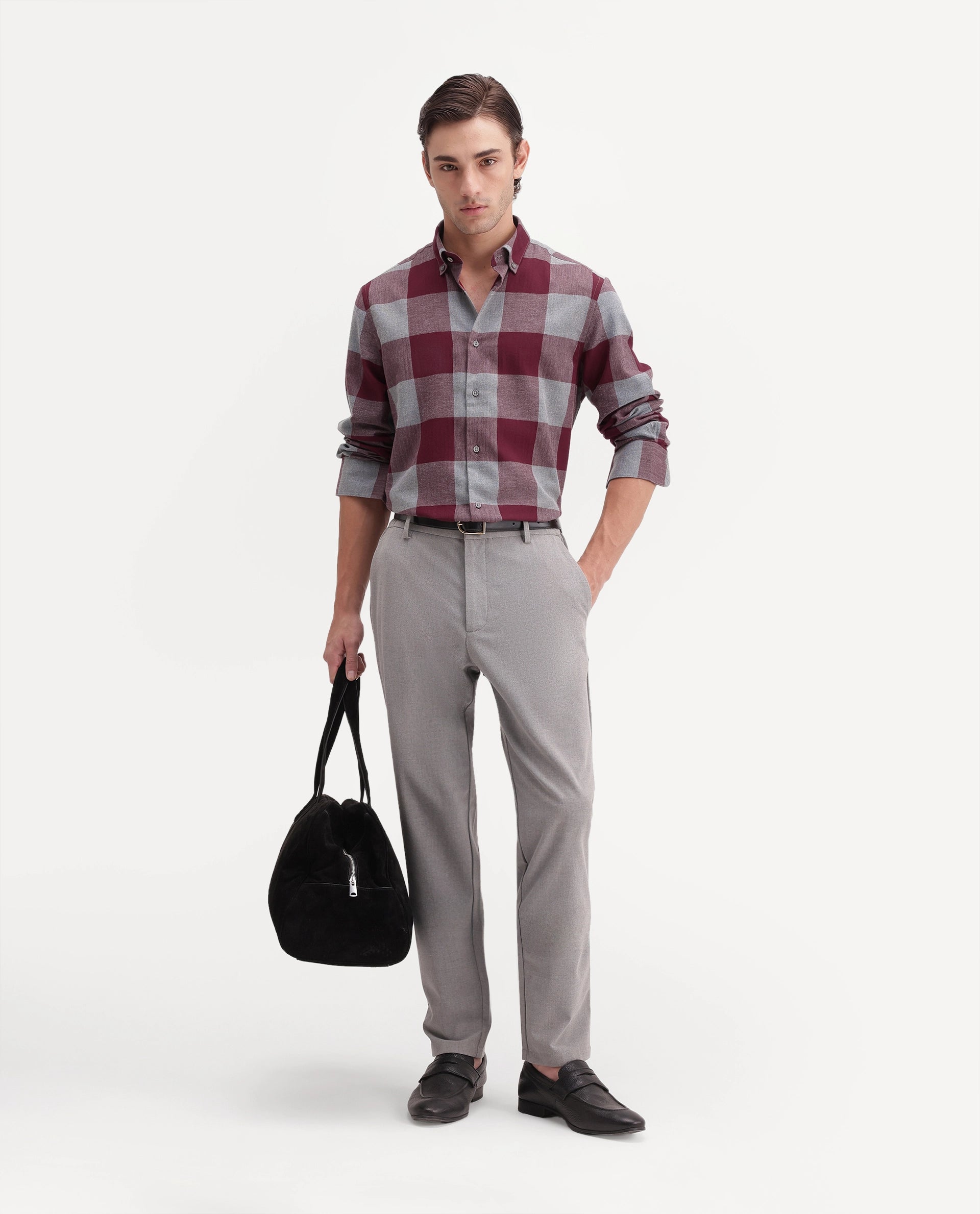 Rare Rabbit Men's Tenz Primary Red Cotton Blend Spread Collar Regular Checks Shirt