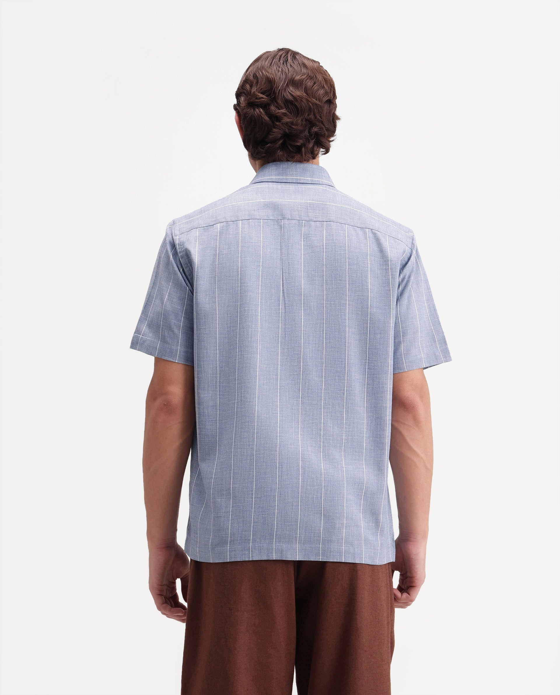 Rare Rabbit Men's Pedri Primary Blue Viscose Blend Spread Collar Regular Striped Shirt