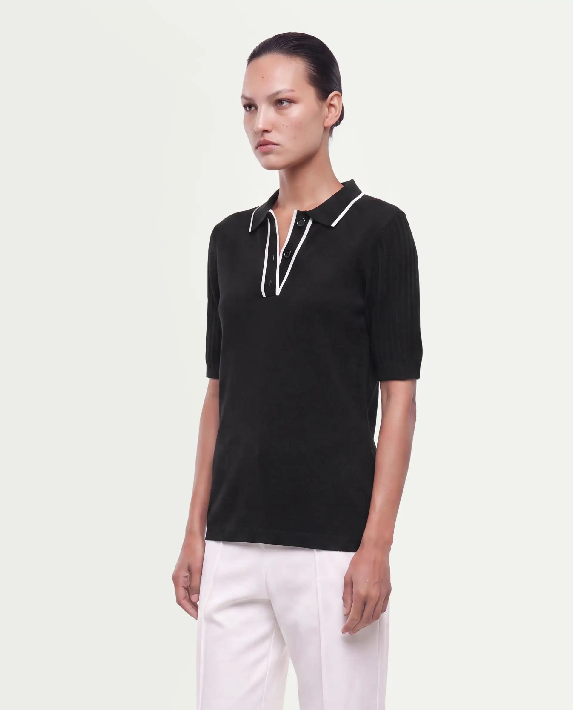 Rareism Women's Knitupaw26 Black Viscose Blend Spread Collar Regular Fit Plain Top