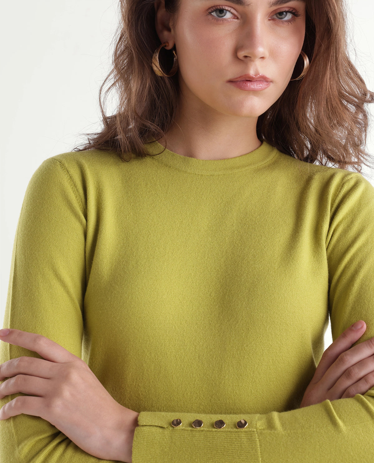 Rareism Women's Loran Light Green Viscose Blend Crew Neck Regular Fit Plain Top