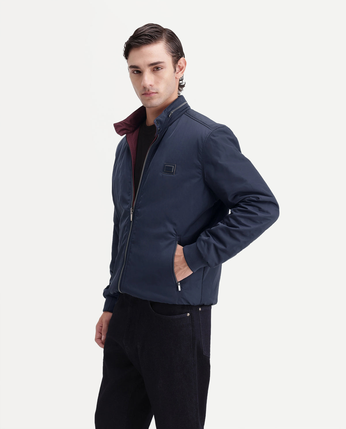 Rare Rabbit Men's Royban-26 Primary Navy Polyester High Neck Regular Plain Jacket