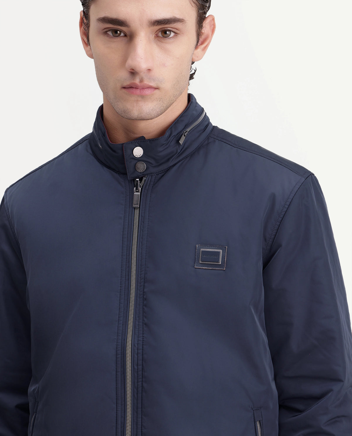 Rare Rabbit Men's Royban-26 Primary Navy Polyester High Neck Regular Plain Jacket