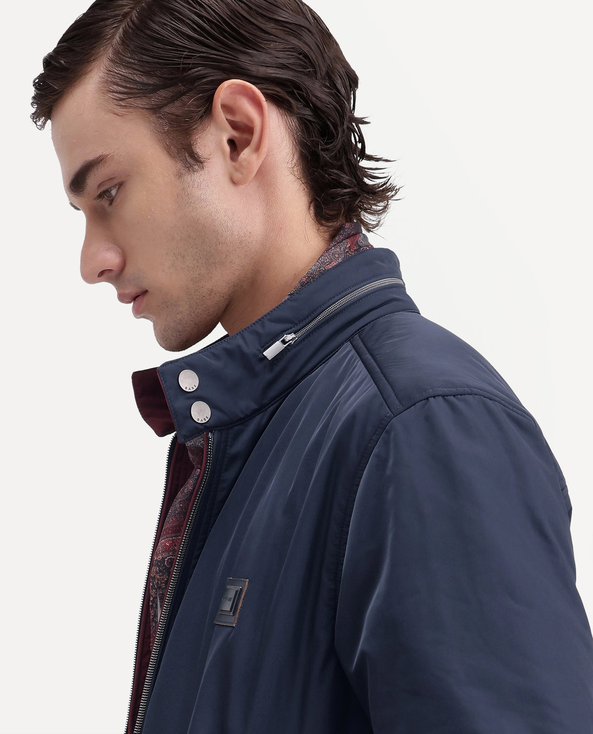 Rare Rabbit Men's Royban-26 Primary Navy Polyester High Neck Regular Plain Jacket