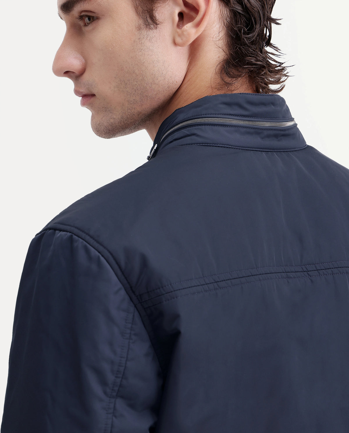 Rare Rabbit Men's Royban-26 Primary Navy Polyester High Neck Regular Plain Jacket